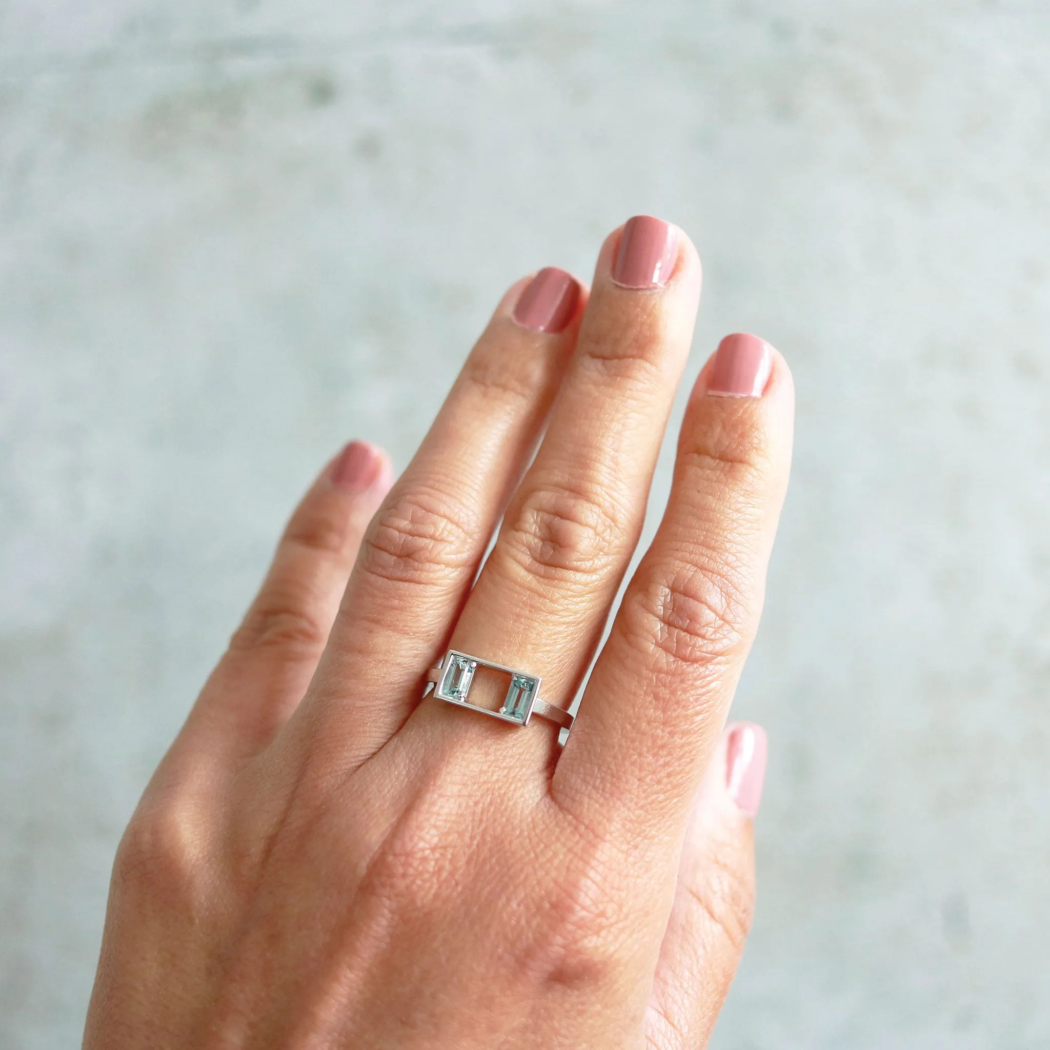 The Rahma Ring with Emerald Cut Aquamarine