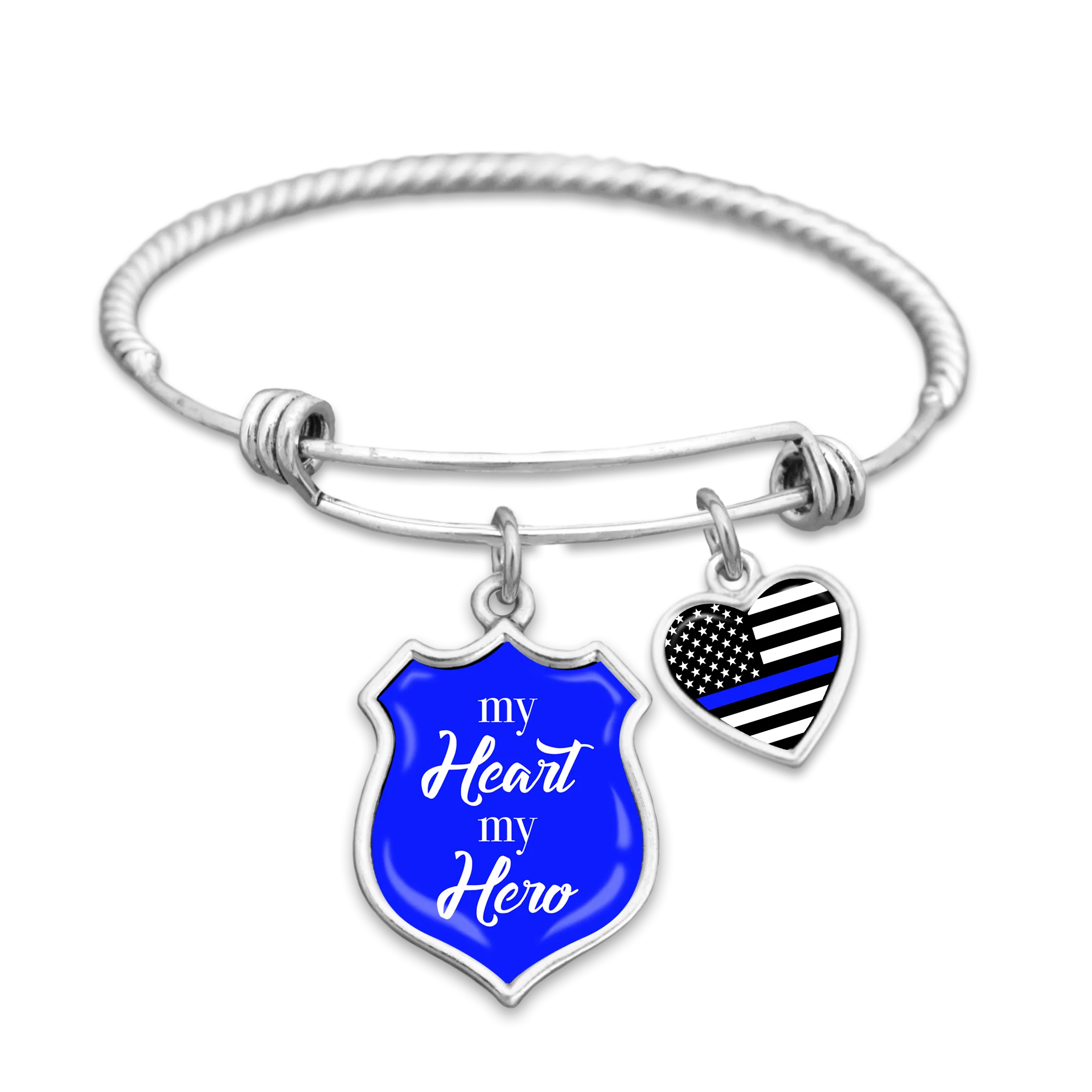 Thin Blue Line My Heart My Hero Charm Bracelet