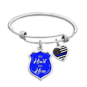 Thin Blue Line My Heart My Hero Charm Bracelet