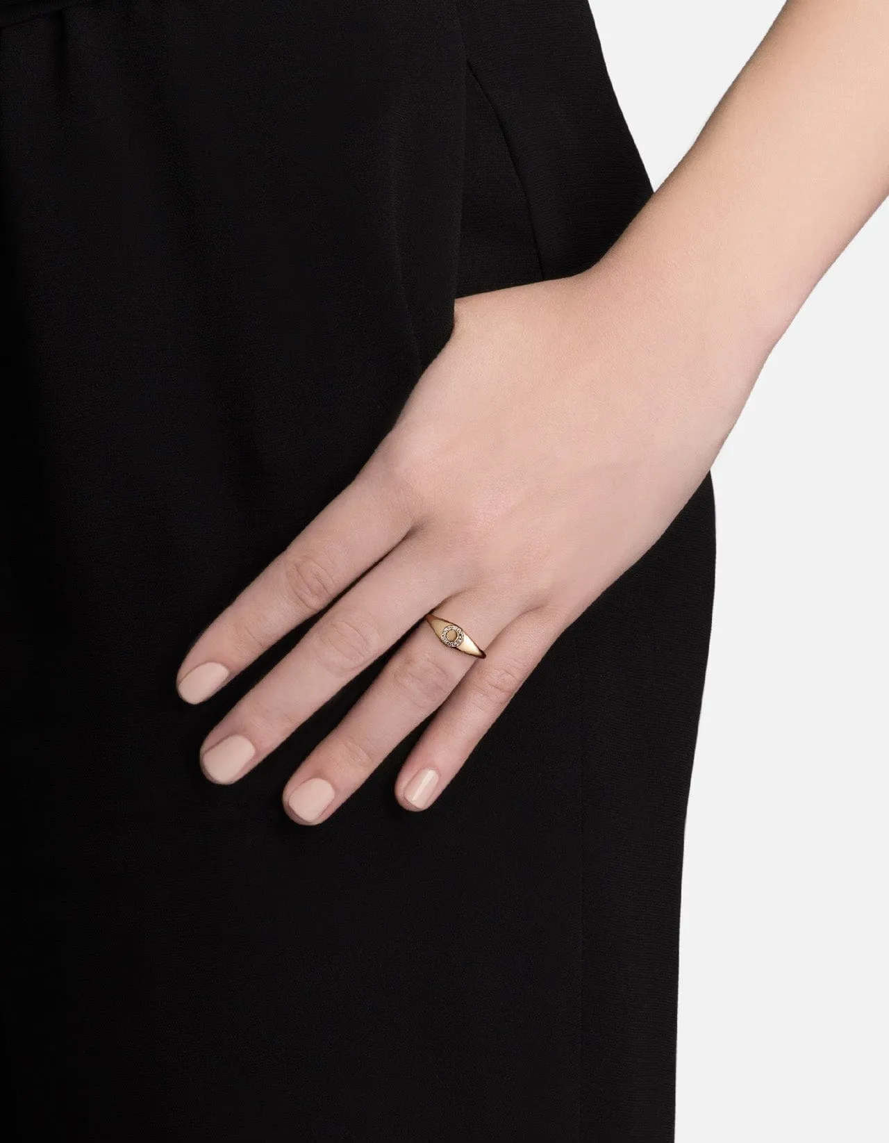 Thin Halo Signet Ring, Gold Vermeil/Sapphire