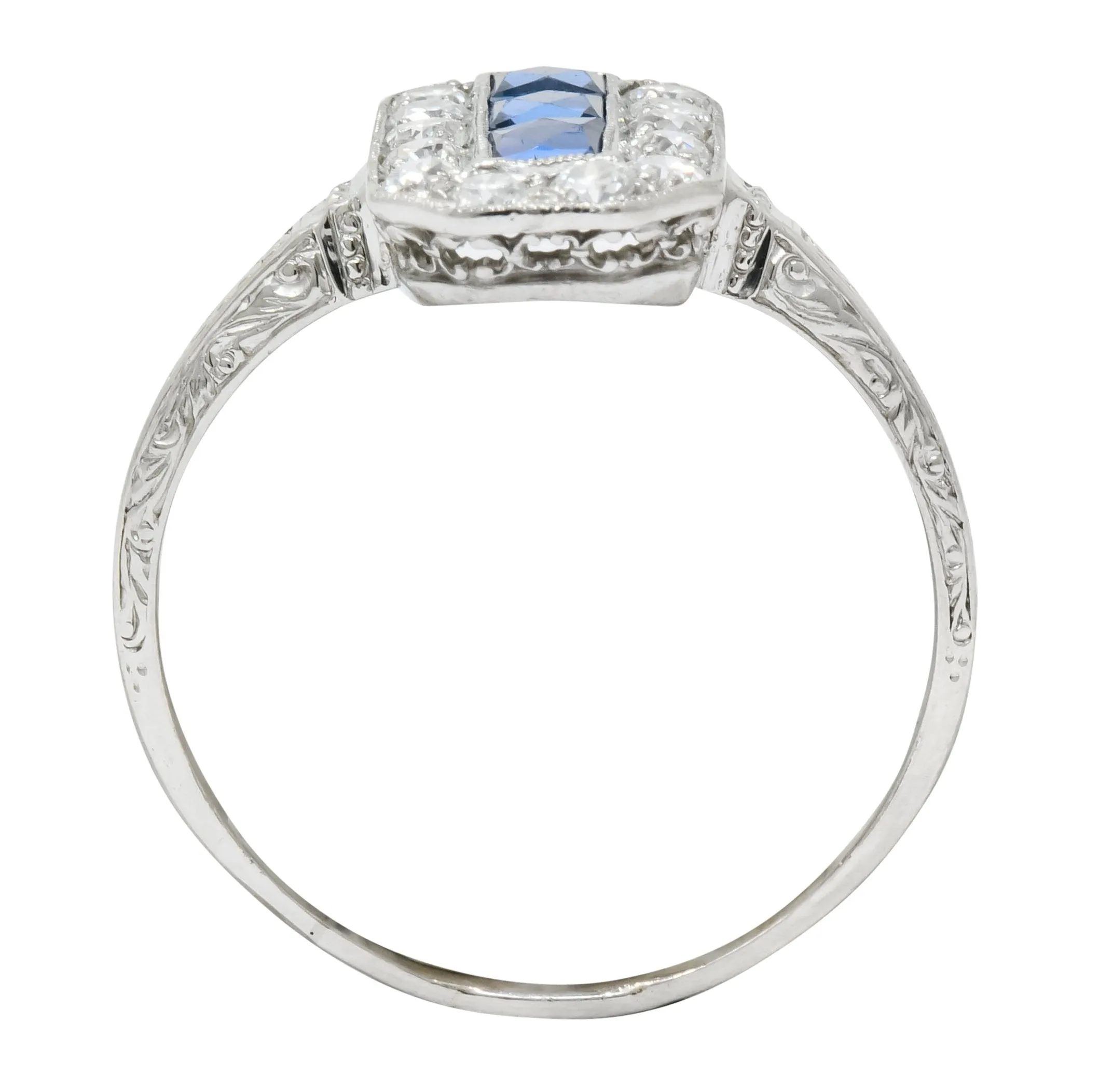Tiffany & Co. Art Deco Sapphire Diamond 18 Karat White Gold Dinner Ring