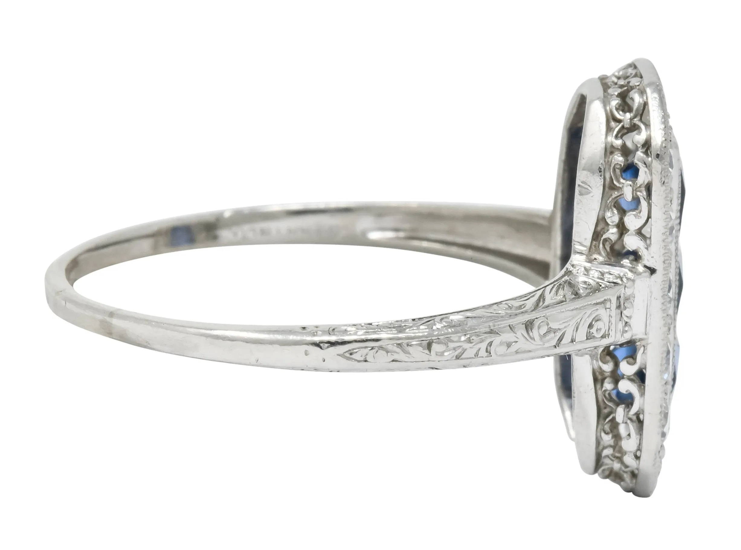 Tiffany & Co. Art Deco Sapphire Diamond 18 Karat White Gold Dinner Ring