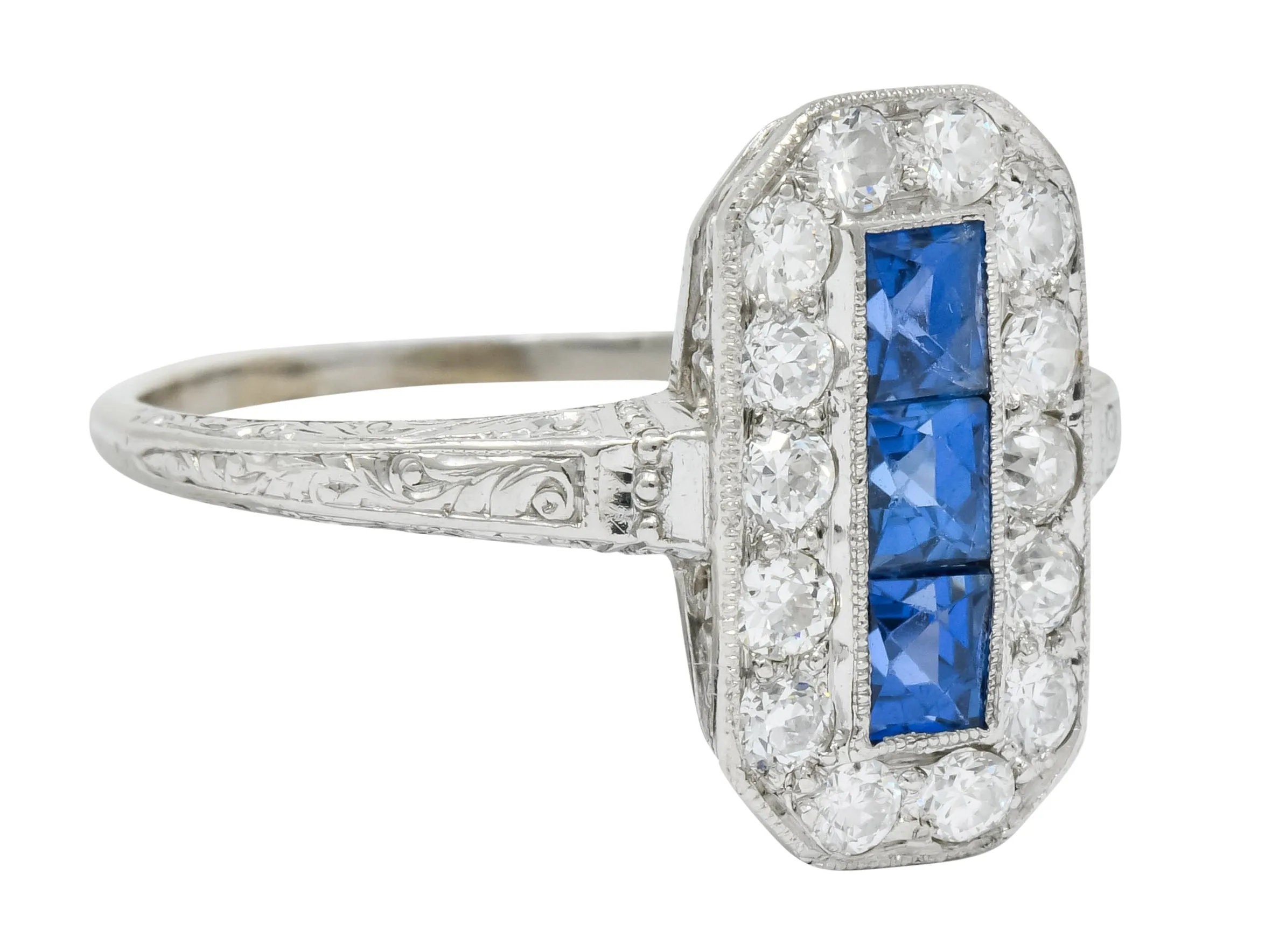 Tiffany & Co. Art Deco Sapphire Diamond 18 Karat White Gold Dinner Ring