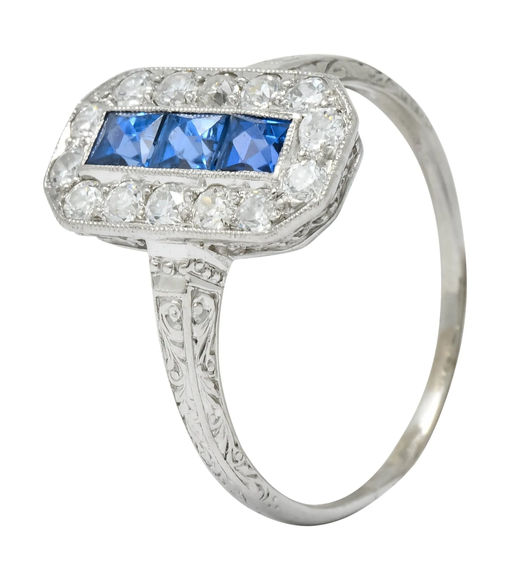 Tiffany & Co. Art Deco Sapphire Diamond 18 Karat White Gold Dinner Ring