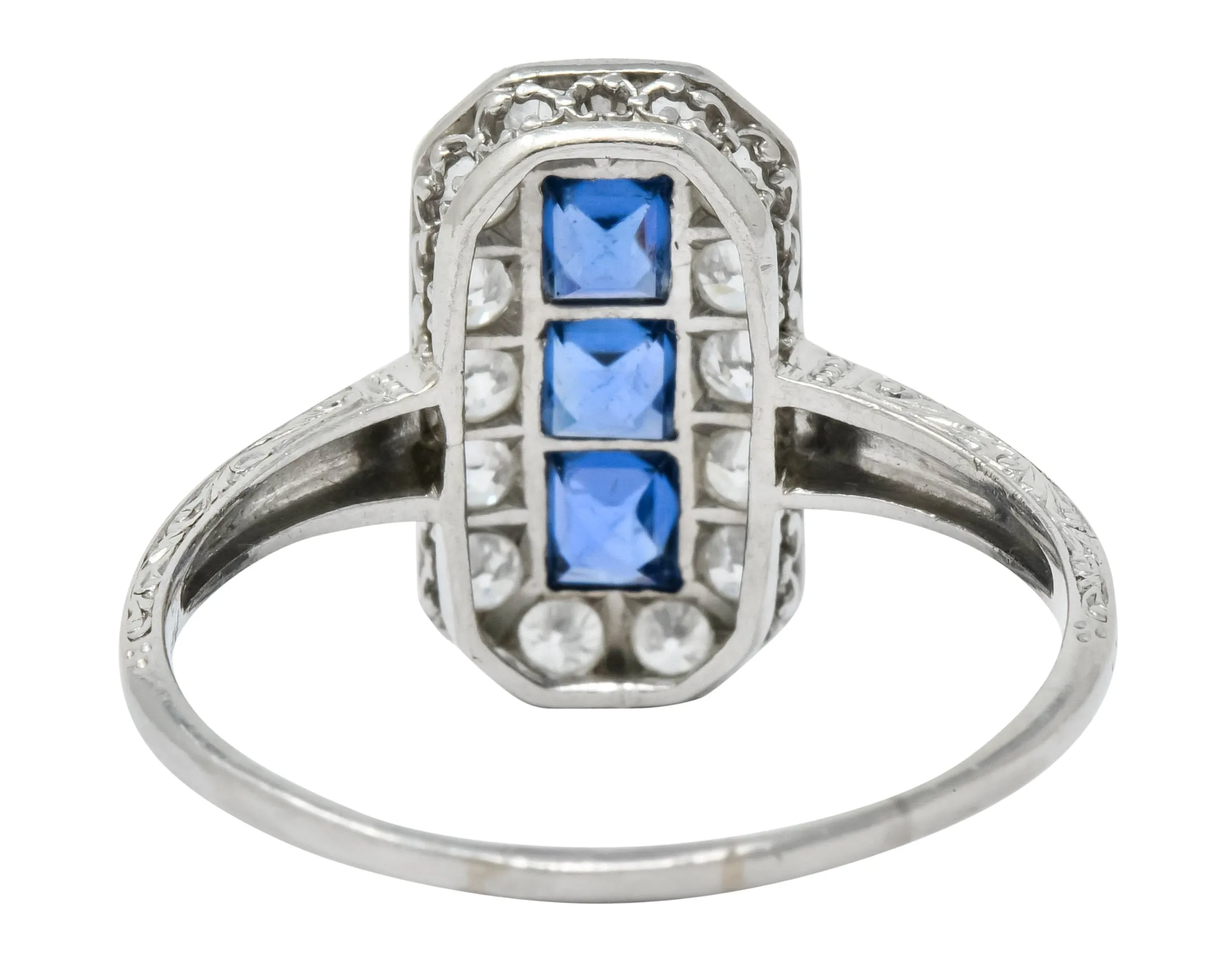 Tiffany & Co. Art Deco Sapphire Diamond 18 Karat White Gold Dinner Ring