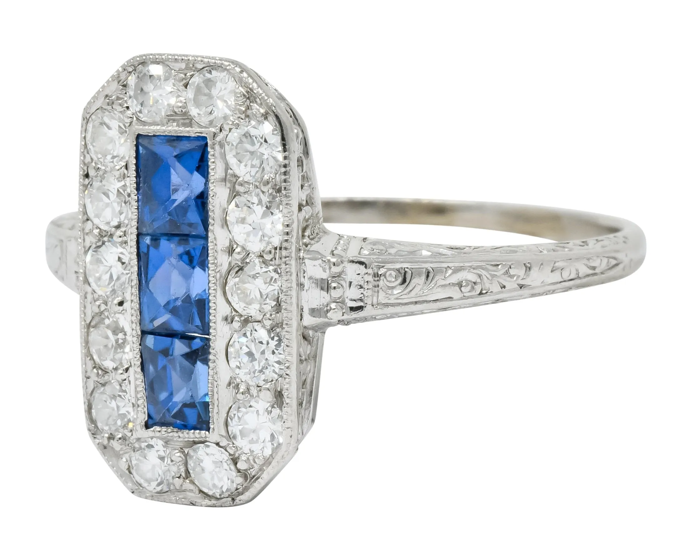 Tiffany & Co. Art Deco Sapphire Diamond 18 Karat White Gold Dinner Ring