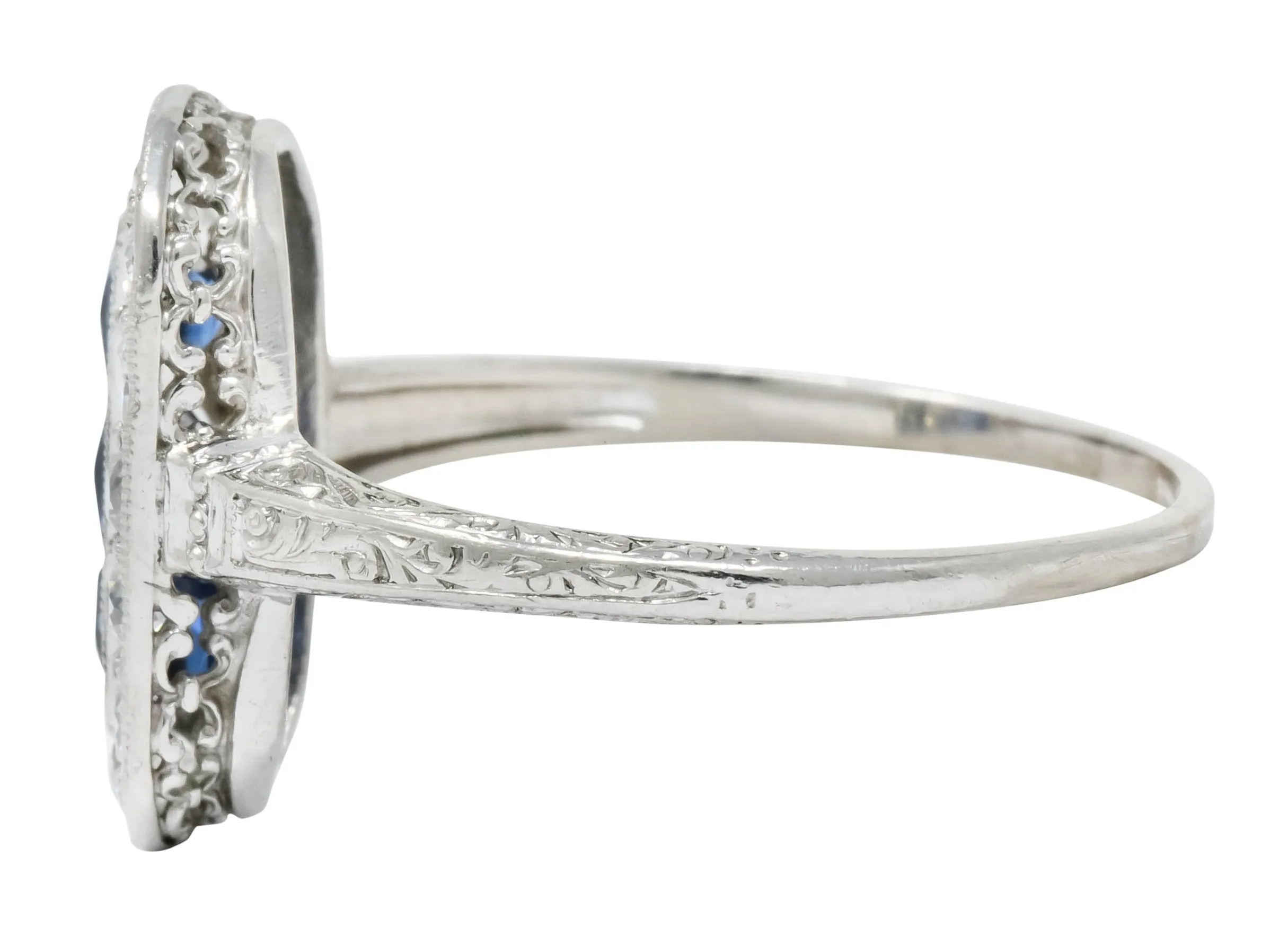 Tiffany & Co. Art Deco Sapphire Diamond 18 Karat White Gold Dinner Ring