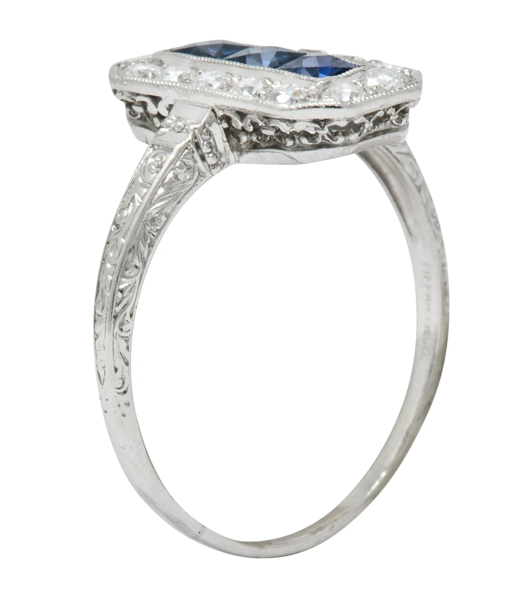 Tiffany & Co. Art Deco Sapphire Diamond 18 Karat White Gold Dinner Ring