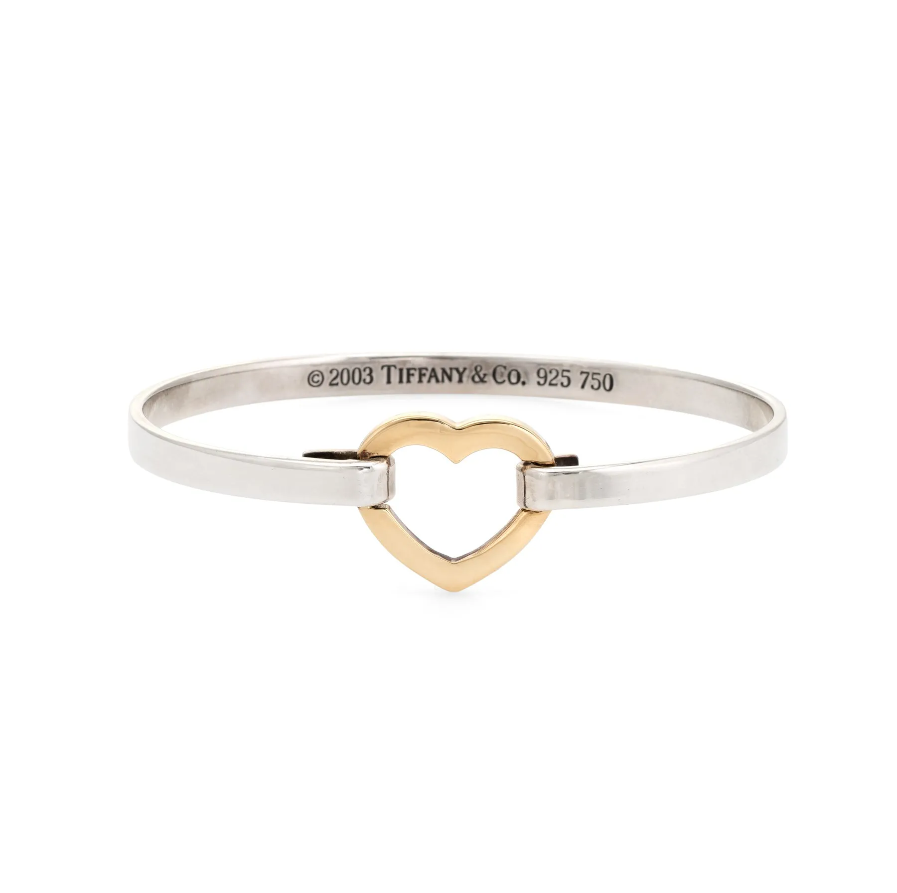Tiffany & Co Heart Bangle Bracelet 2003 Estate 18k Gold Sterling Silver Jewelry
