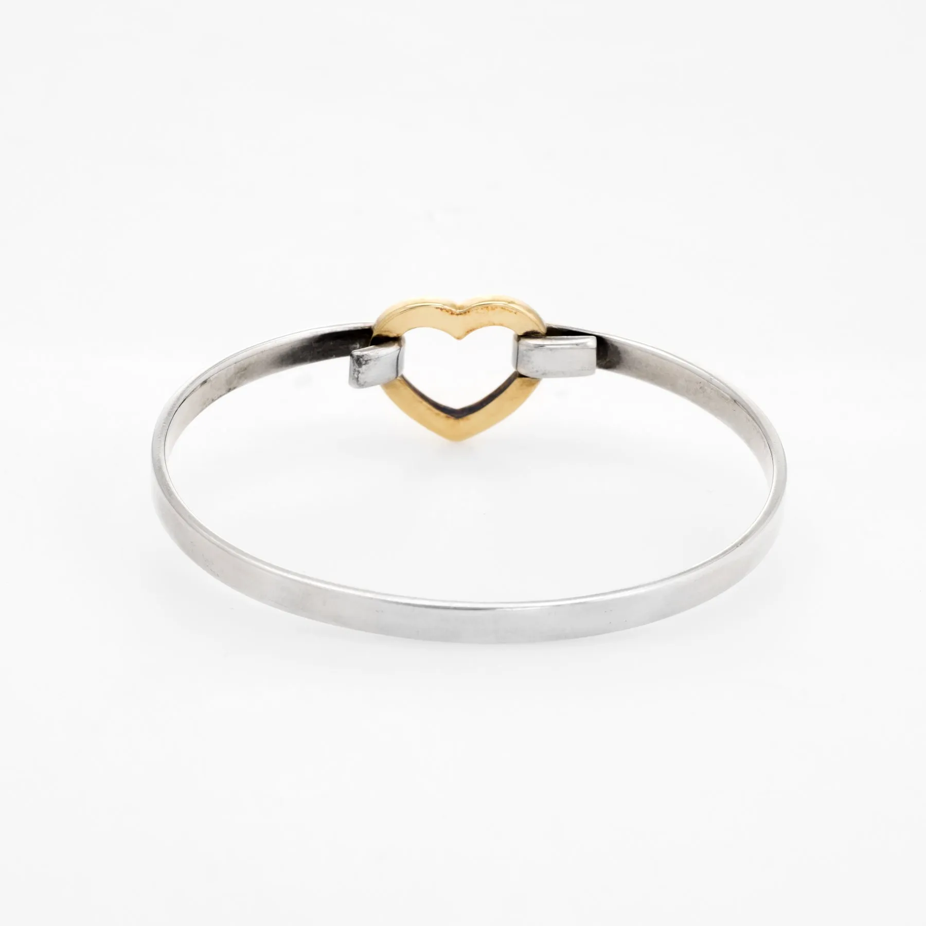 Tiffany & Co Heart Bangle Bracelet 2003 Estate 18k Gold Sterling Silver Jewelry