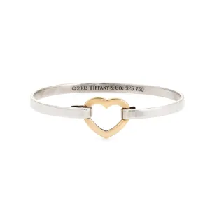 Tiffany & Co Heart Bangle Bracelet 2003 Estate 18k Gold Sterling Silver Jewelry