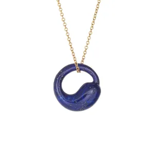 Tiffany & Co Lapis Lazuli Eternal Circle Necklace Estate 18k Yellow Gold Peretti