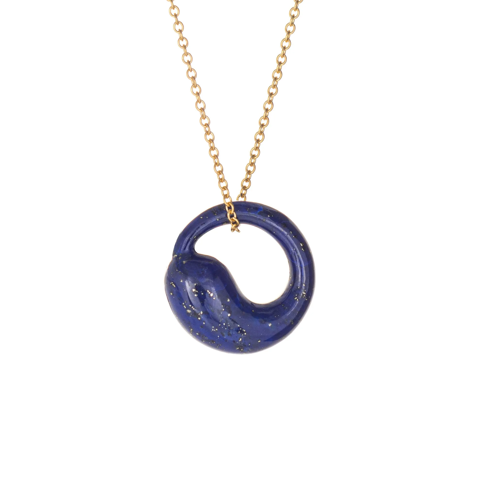 Tiffany & Co Lapis Lazuli Eternal Circle Necklace Estate 18k Yellow Gold Peretti