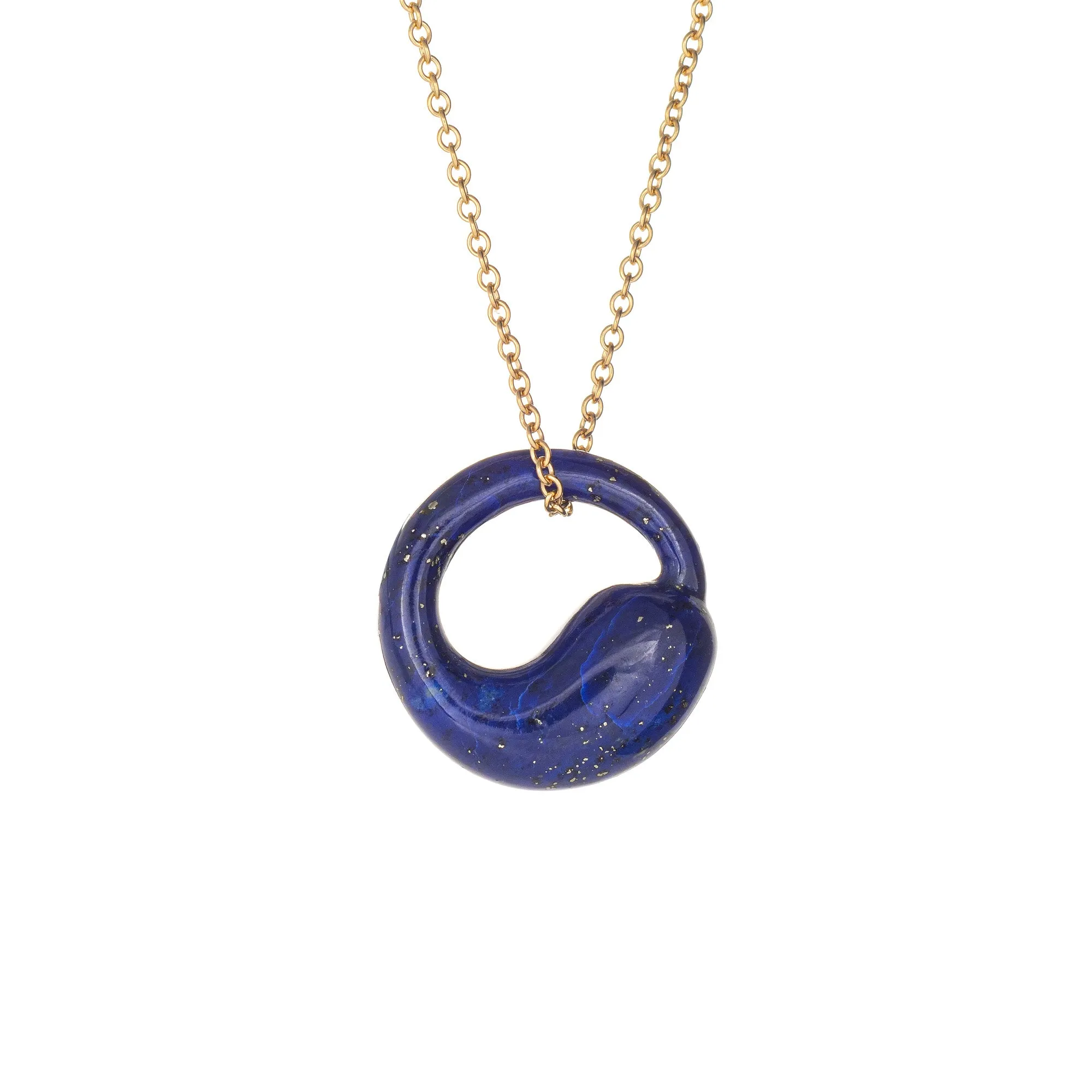 Tiffany & Co Lapis Lazuli Eternal Circle Necklace Estate 18k Yellow Gold Peretti