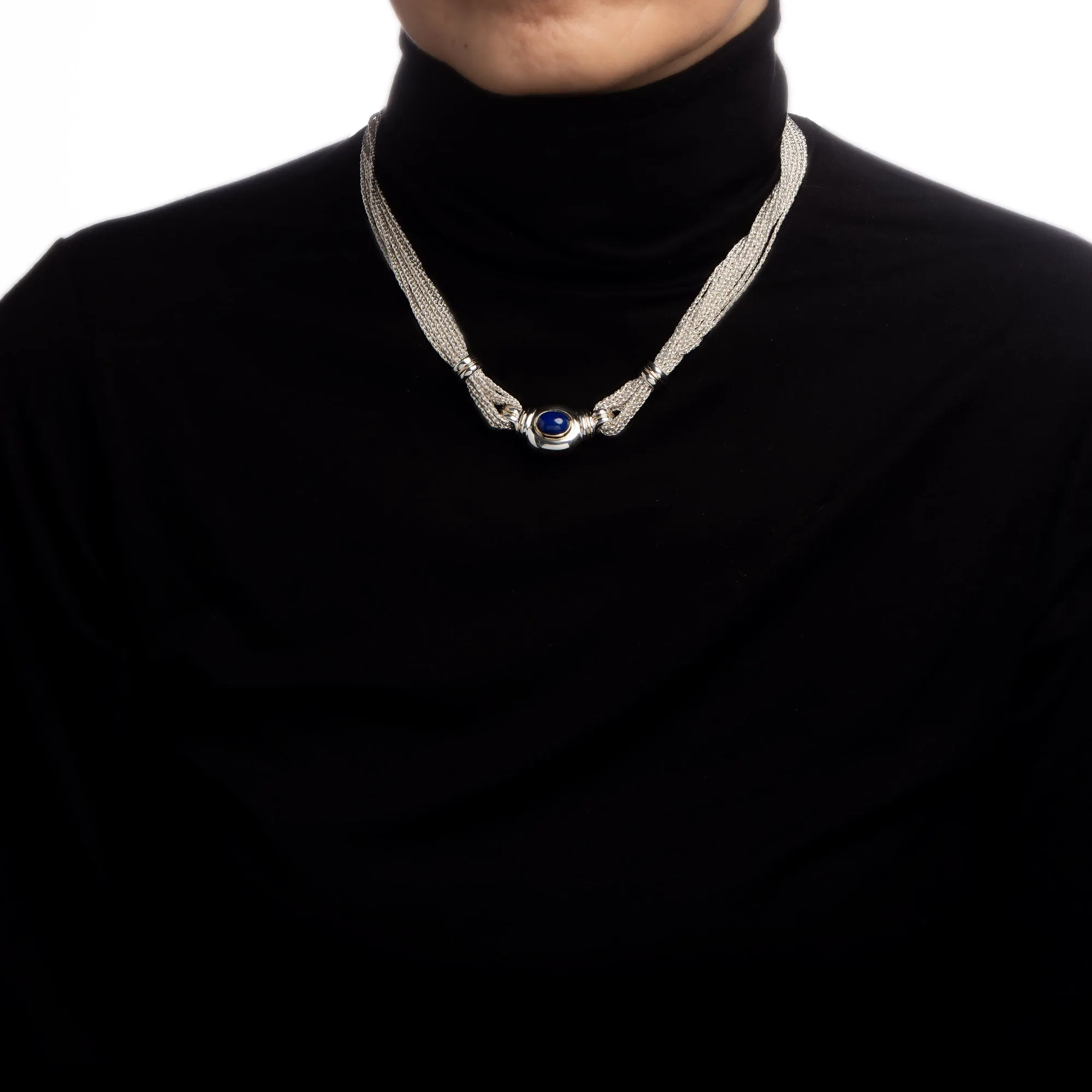 Tiffany & Co Lapis Lazuli Necklace 16" Multi Strand Sterling Silver 18k Gold