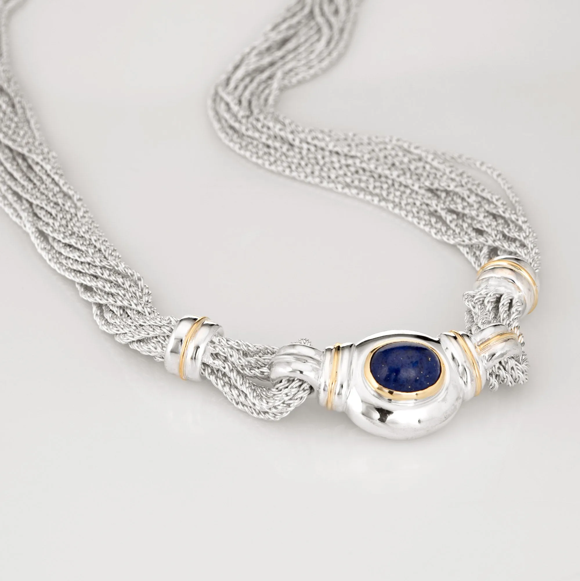 Tiffany & Co Lapis Lazuli Necklace 16" Multi Strand Sterling Silver 18k Gold