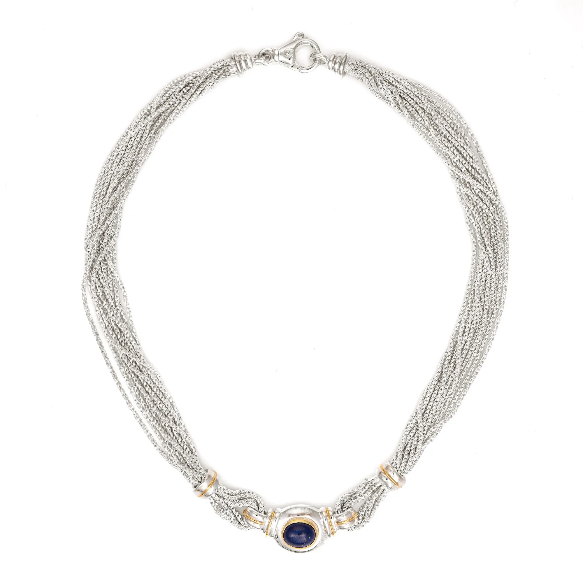 Tiffany & Co Lapis Lazuli Necklace 16" Multi Strand Sterling Silver 18k Gold