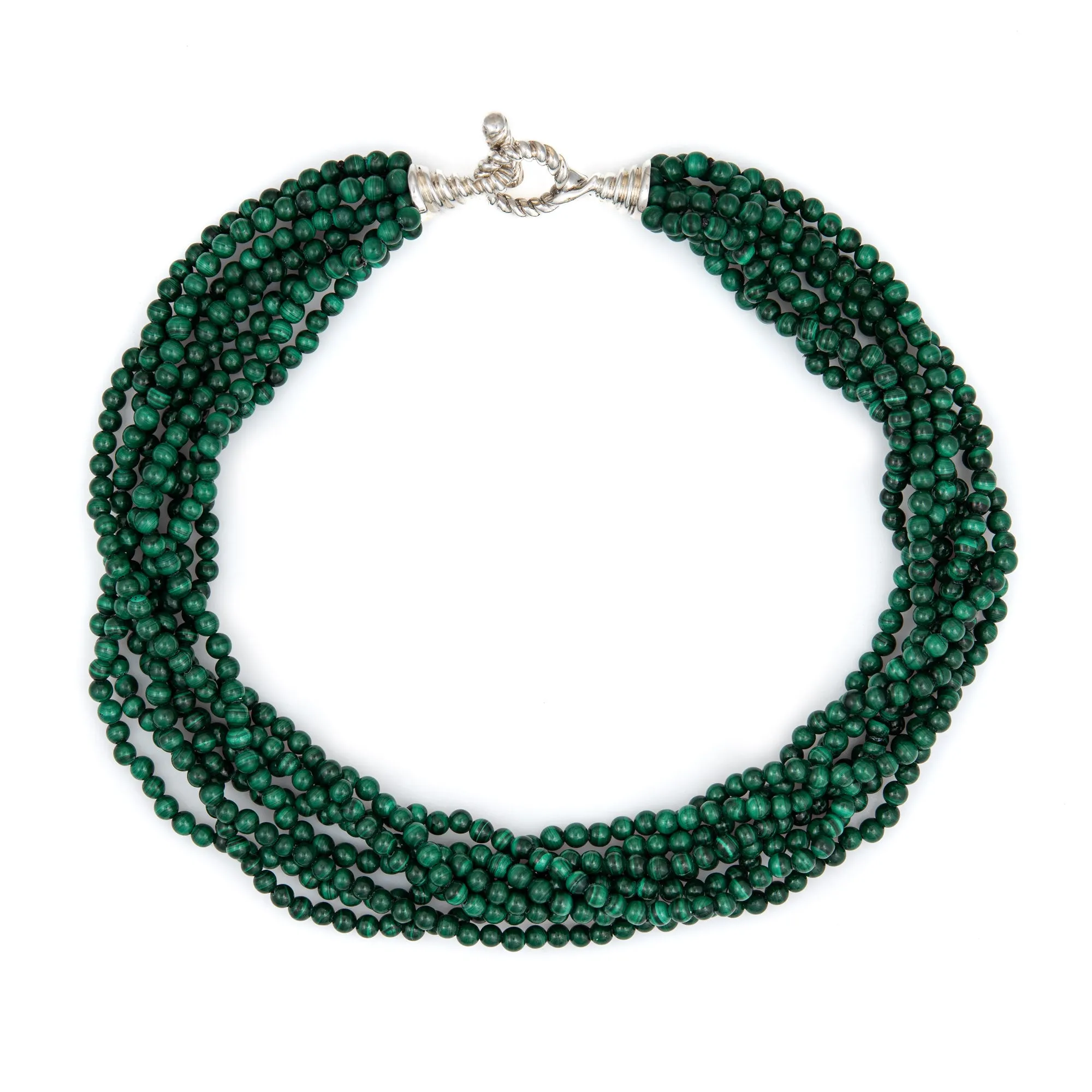 Tiffany & Co Necklace Malachite Multi Strand Torsade Toggle Vintage Fine Jewelry