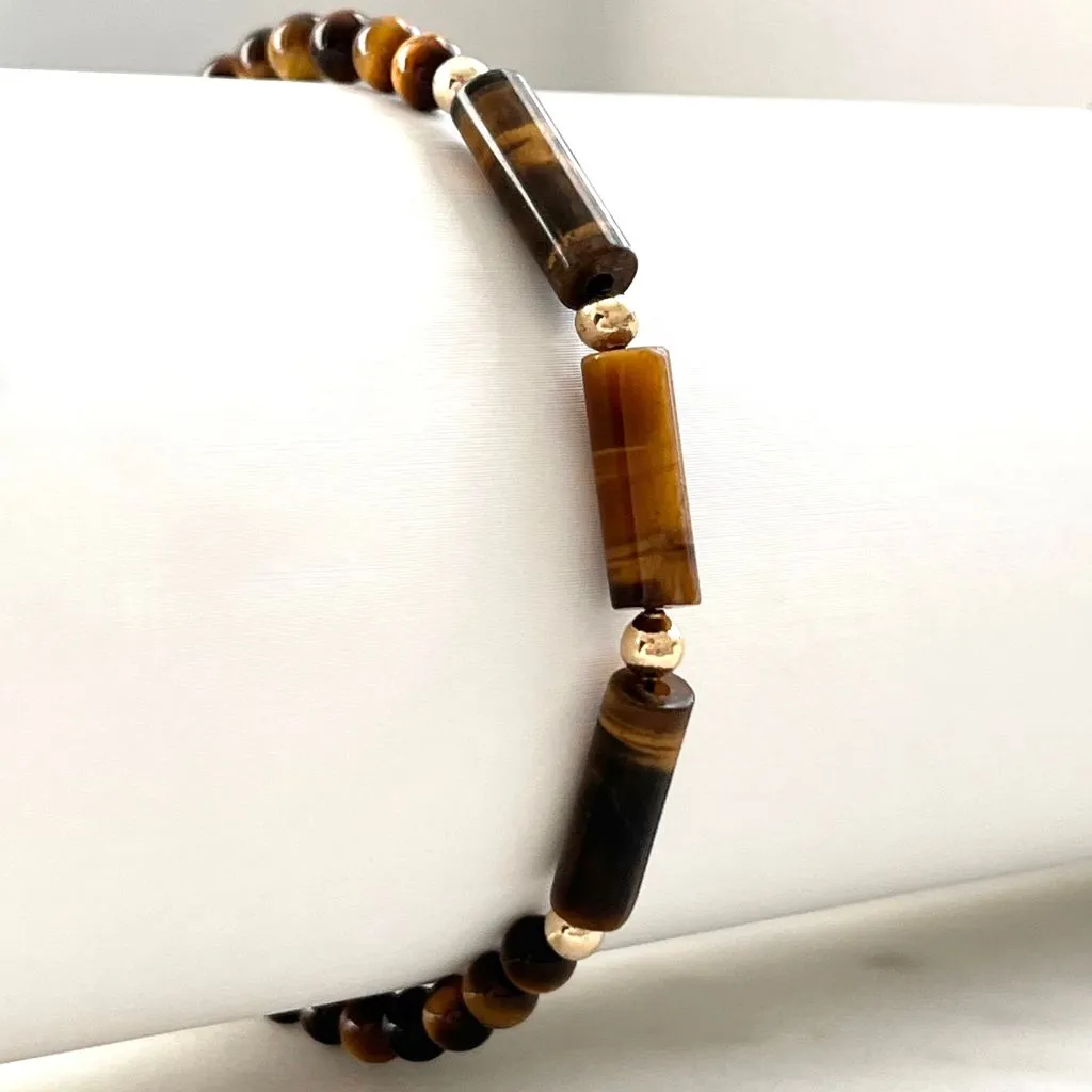 Tiger Eye & 14K Gold Bead Bracelet - Dynamic Harmony