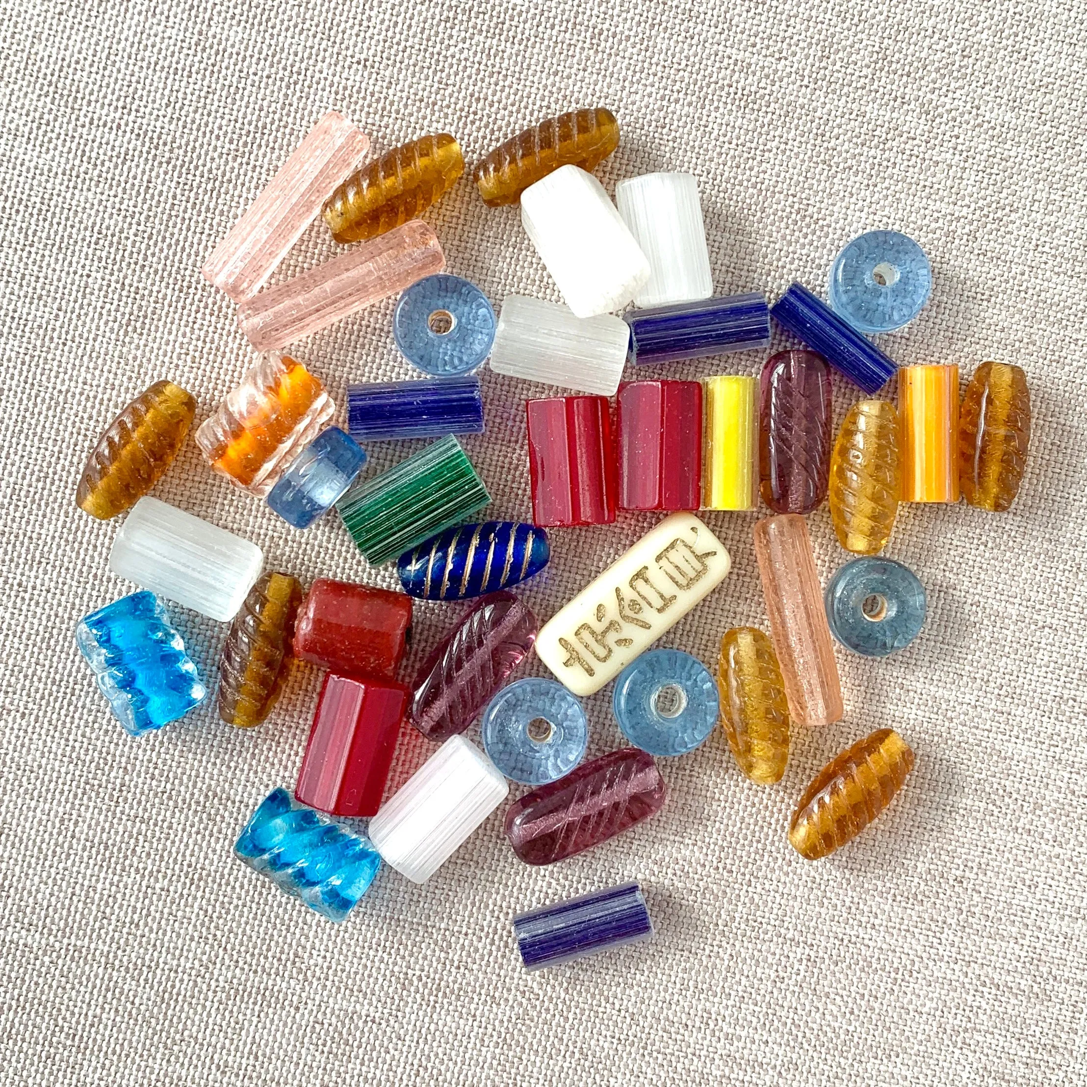 Transparent Glass Beads - Mixed Shapes and Sizes - Package of 41 Beads