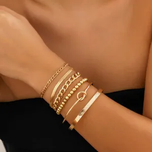 Trendy 6pcs Gold Plated Knotted Cable Chain Bangle Bracelet Set