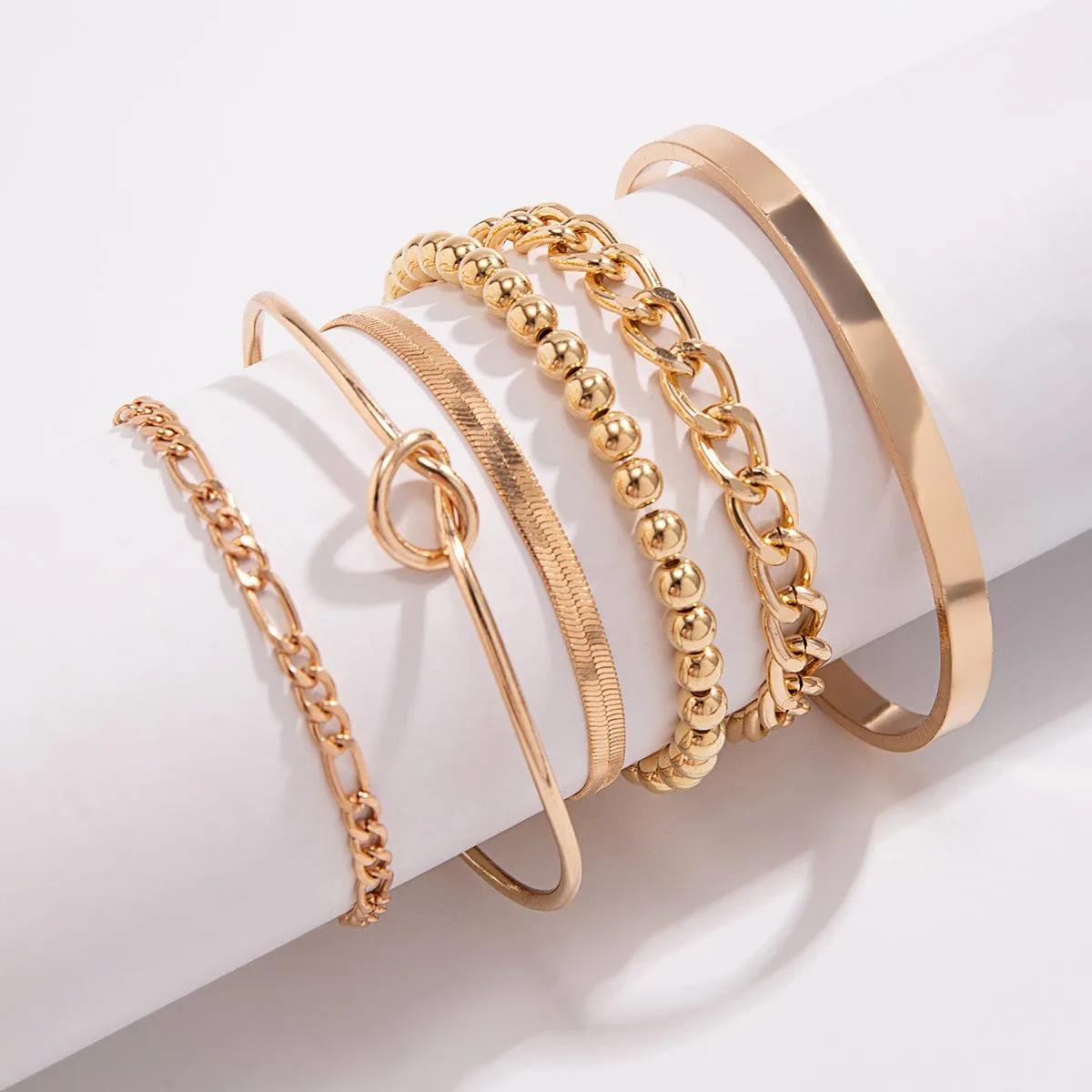 Trendy 6pcs Gold Plated Knotted Cable Chain Bangle Bracelet Set
