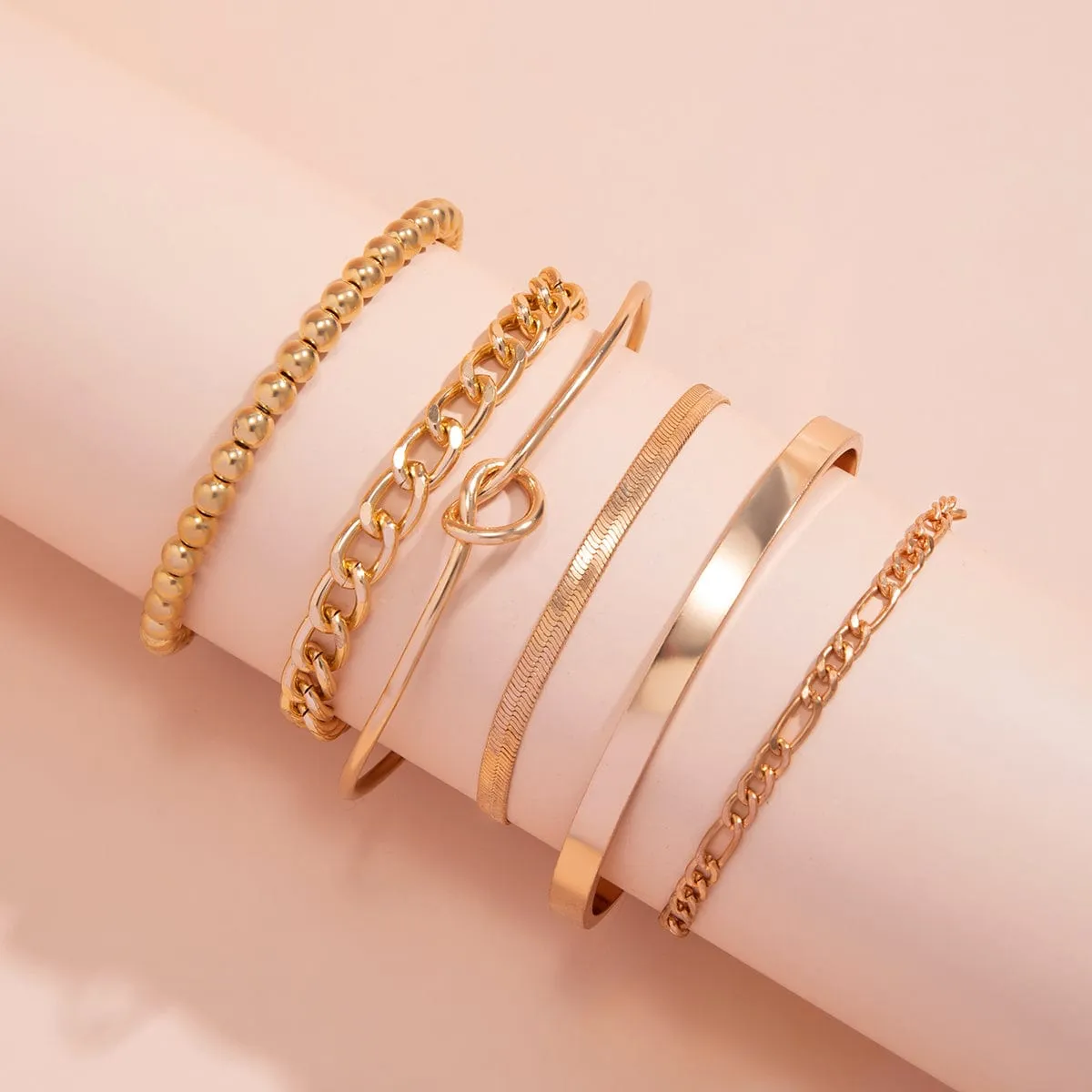 Trendy 6pcs Gold Plated Knotted Cable Chain Bangle Bracelet Set