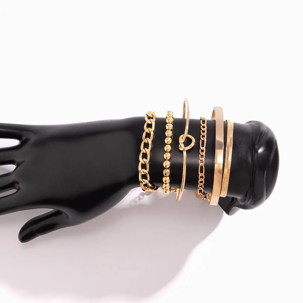 Trendy 6pcs Gold Plated Knotted Cable Chain Bangle Bracelet Set