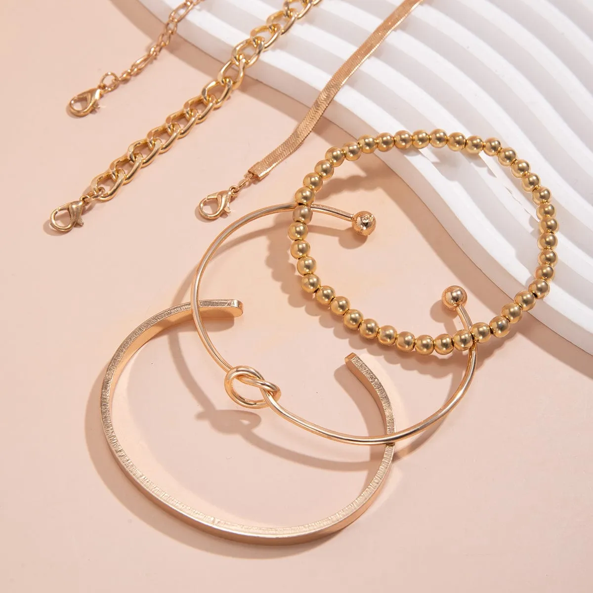 Trendy 6pcs Gold Plated Knotted Cable Chain Bangle Bracelet Set