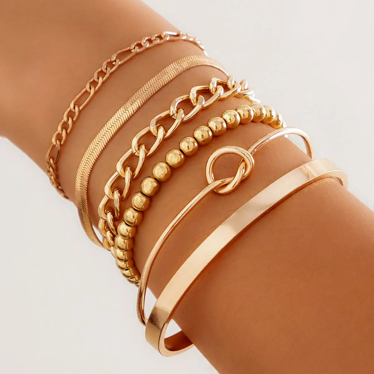 Trendy 6pcs Gold Plated Knotted Cable Chain Bangle Bracelet Set
