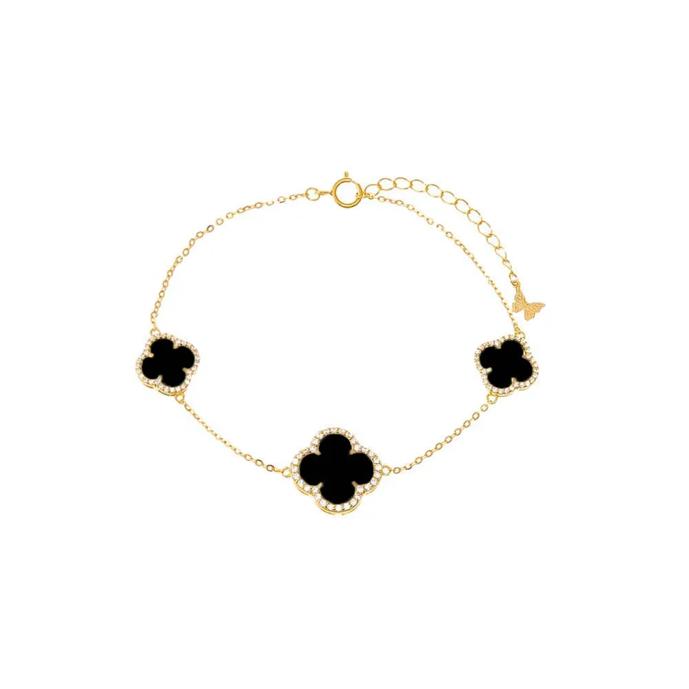Triple Graduated Pave Outline Colored Stone Clover Bracelet