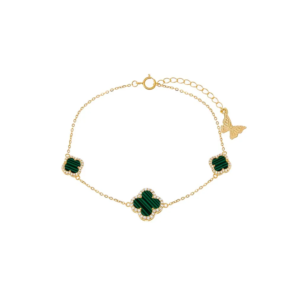 Triple Graduated Pave Outline Colored Stone Clover Bracelet