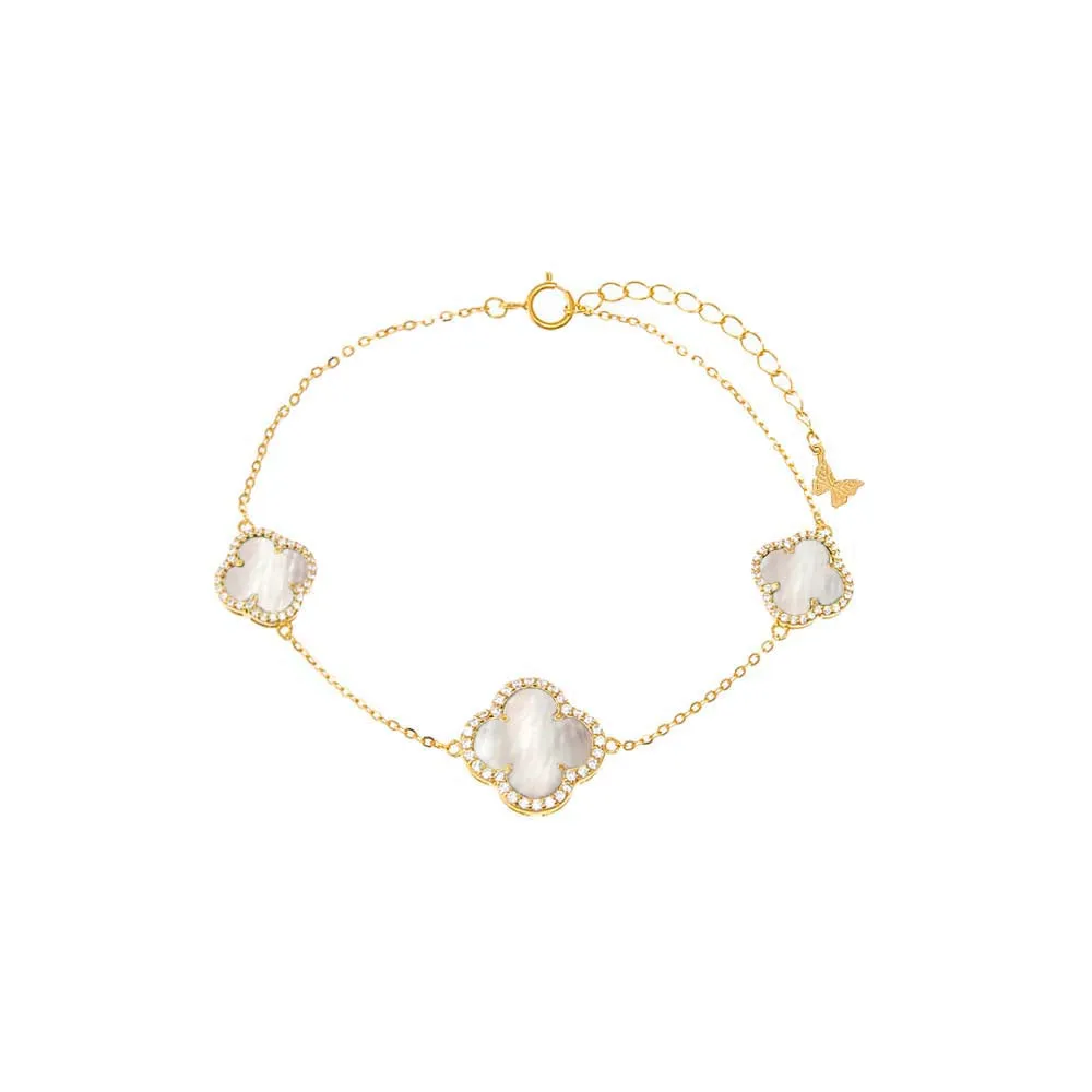 Triple Graduated Pave Outline Colored Stone Clover Bracelet