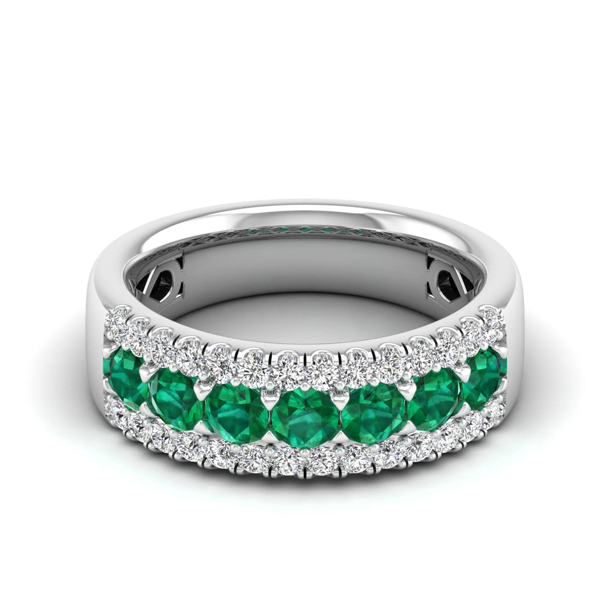 Triple Row Emerald and Diamond Ring