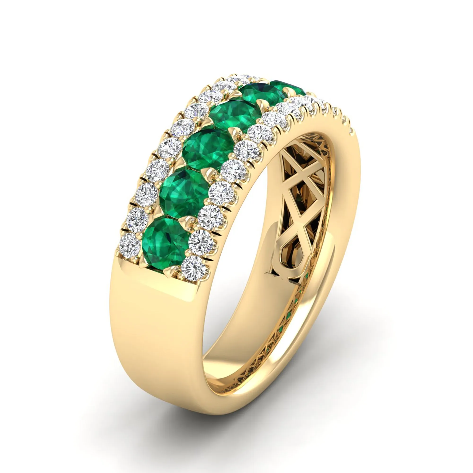 Triple Row Emerald and Diamond Ring