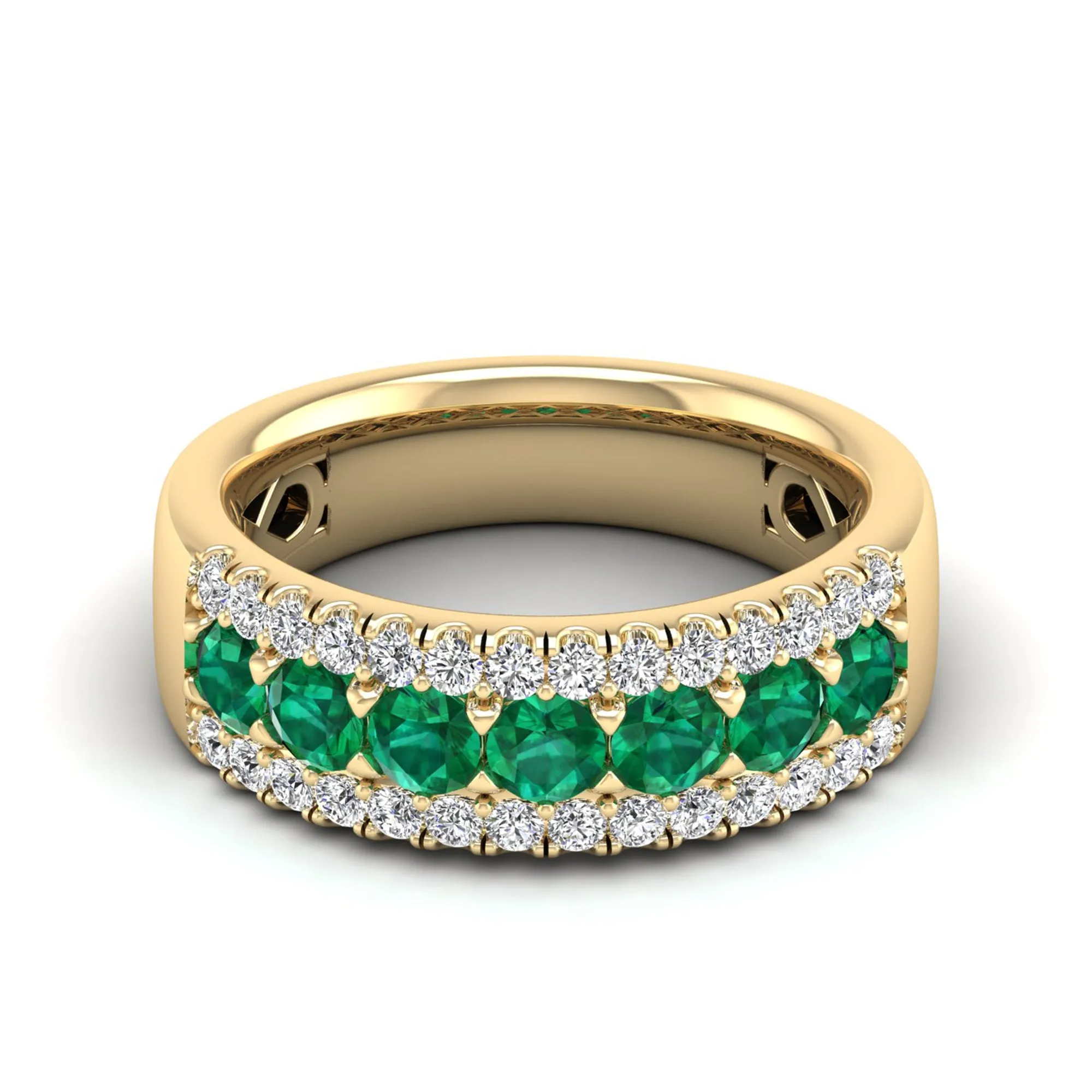 Triple Row Emerald and Diamond Ring