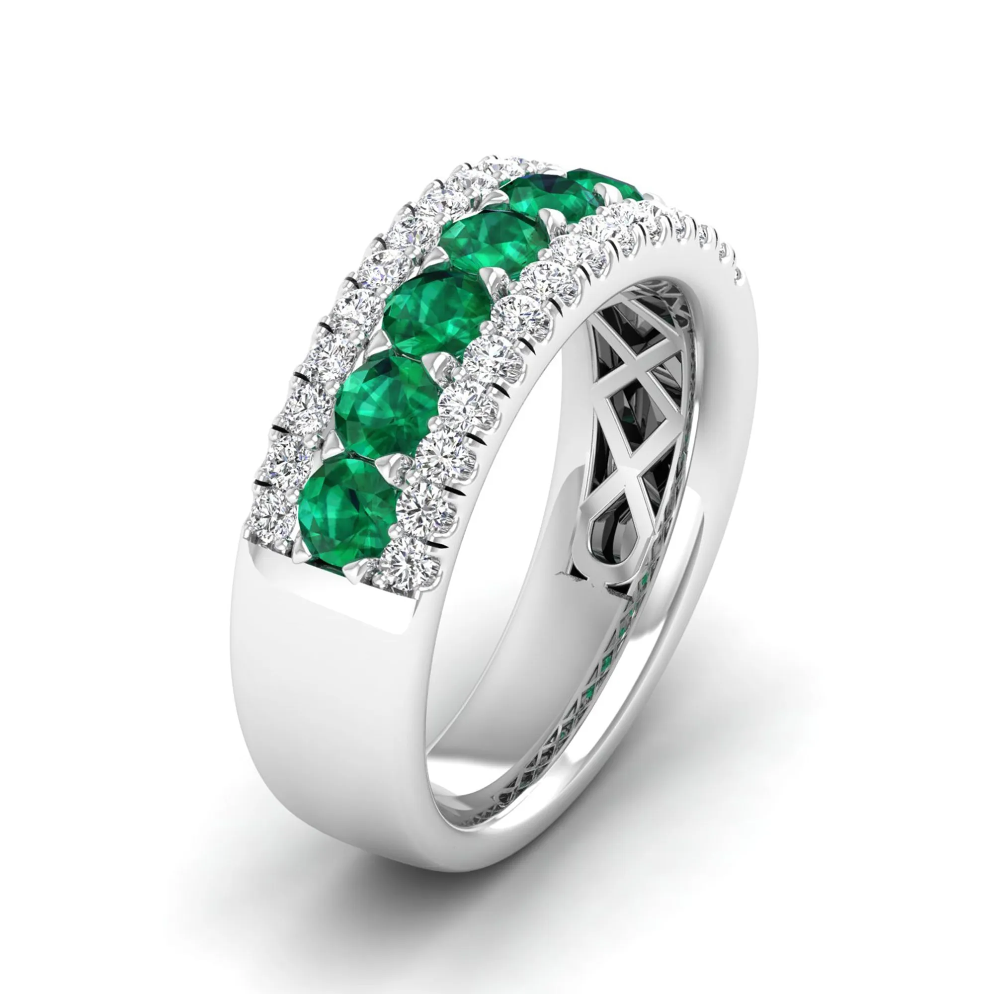 Triple Row Emerald and Diamond Ring