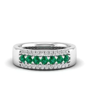 Triple Row Emerald and Diamond Ring