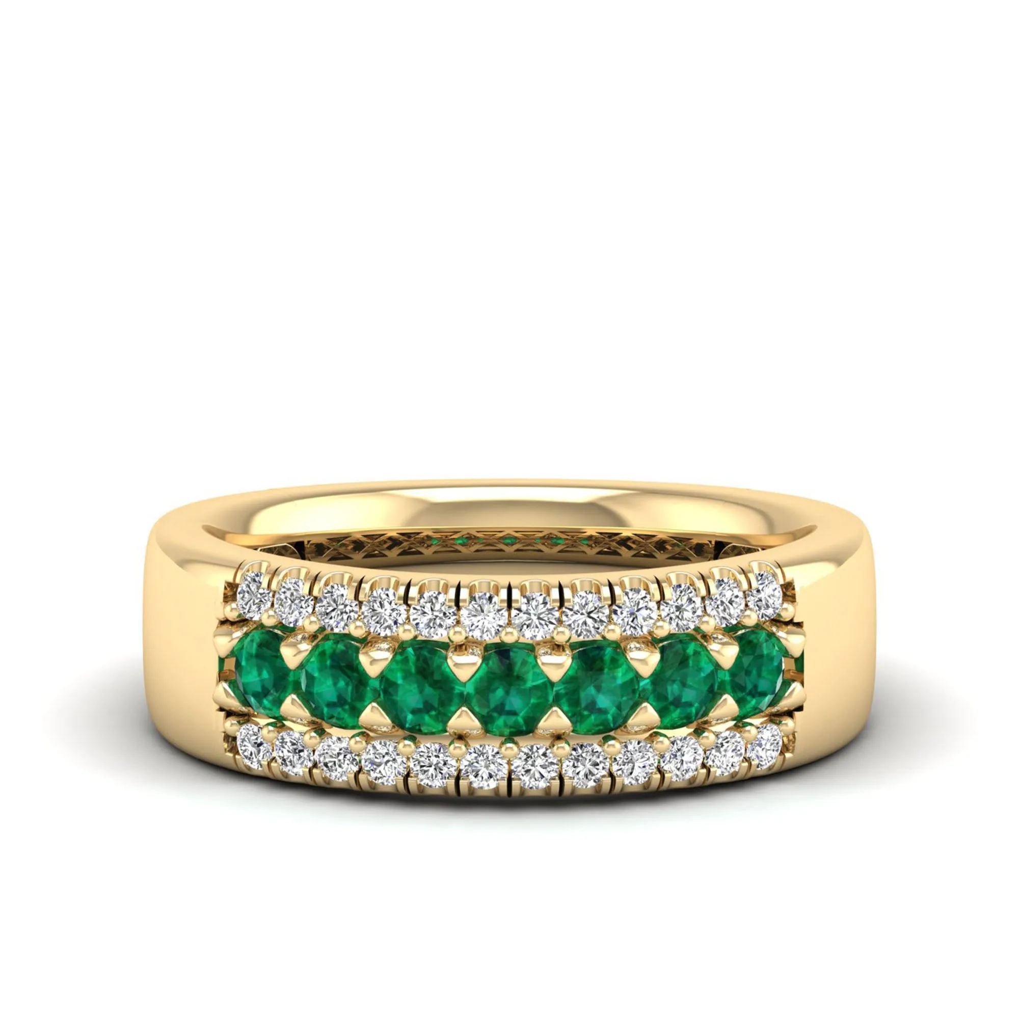 Triple Row Emerald and Diamond Ring