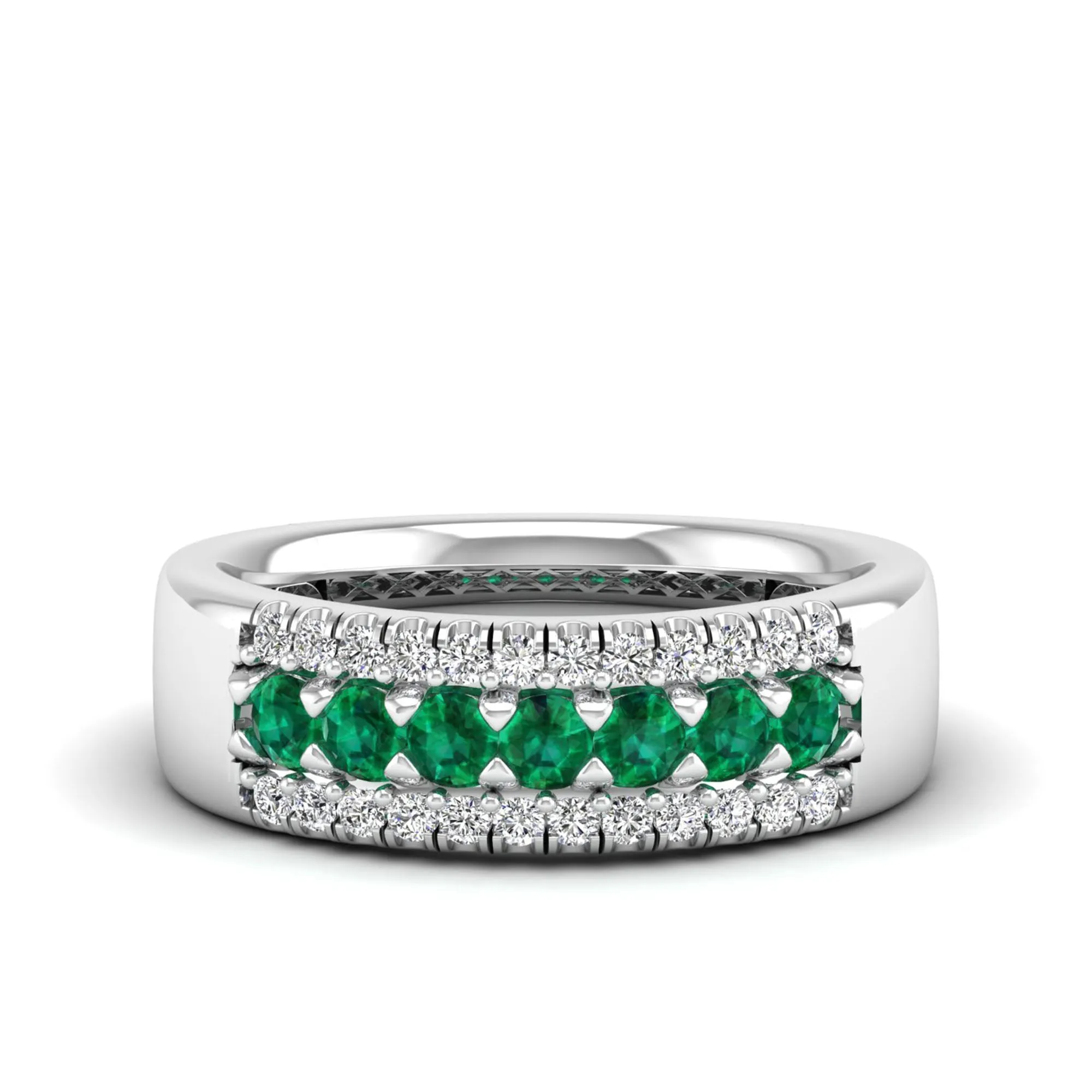 Triple Row Emerald and Diamond Ring