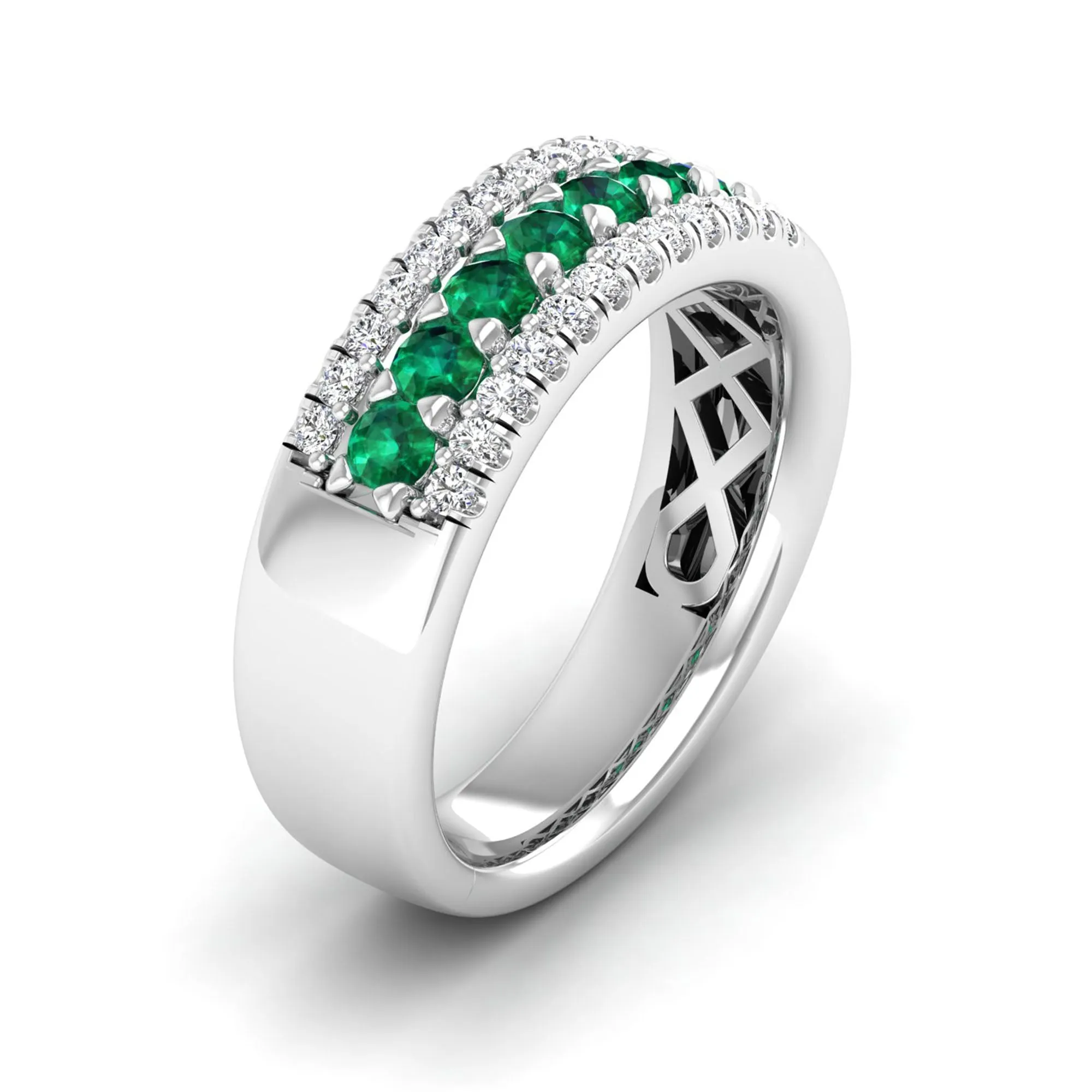 Triple Row Emerald and Diamond Ring