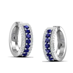 Tripple Row Sapphire and Diamond Hoops