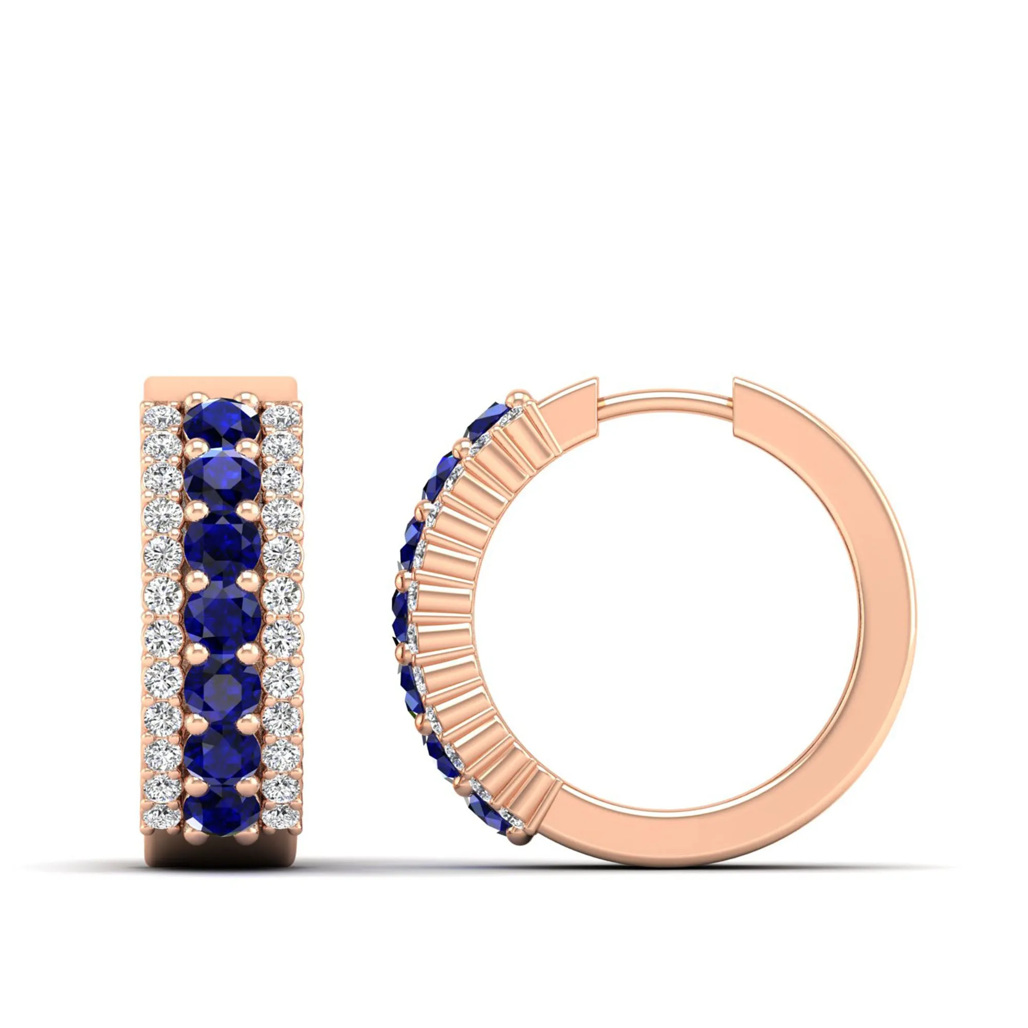 Tripple Row Sapphire and Diamond Hoops