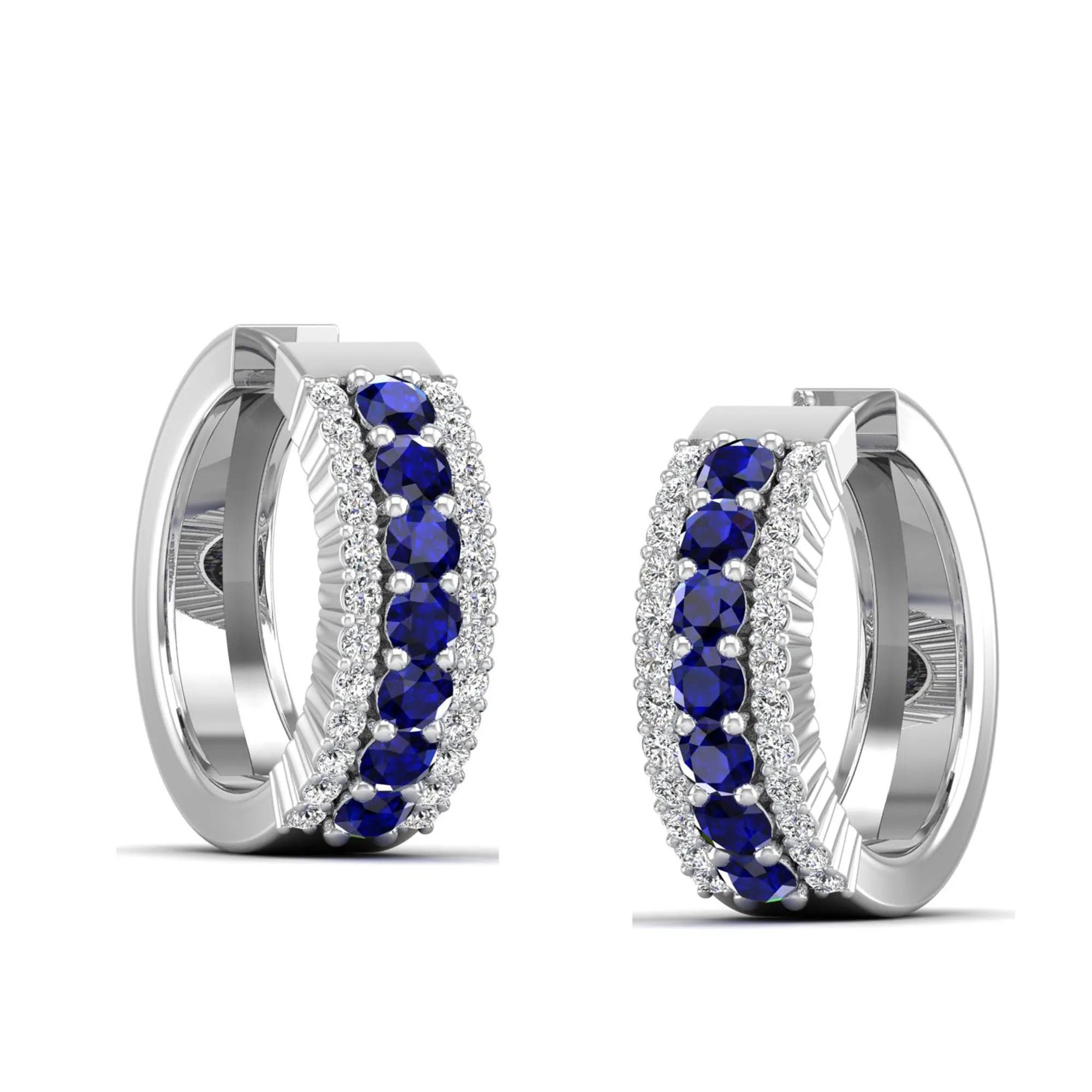 Tripple Row Sapphire and Diamond Hoops