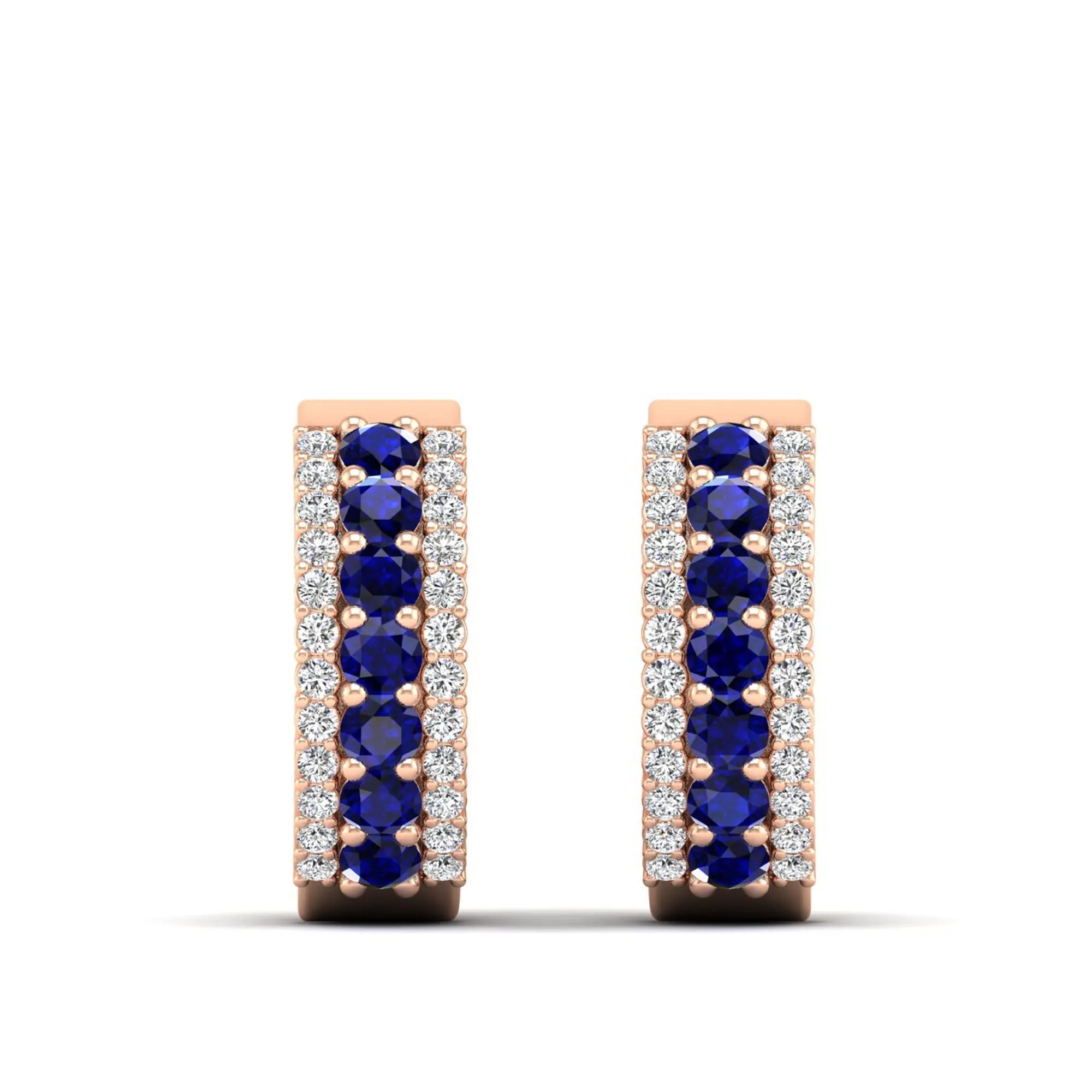 Tripple Row Sapphire and Diamond Hoops