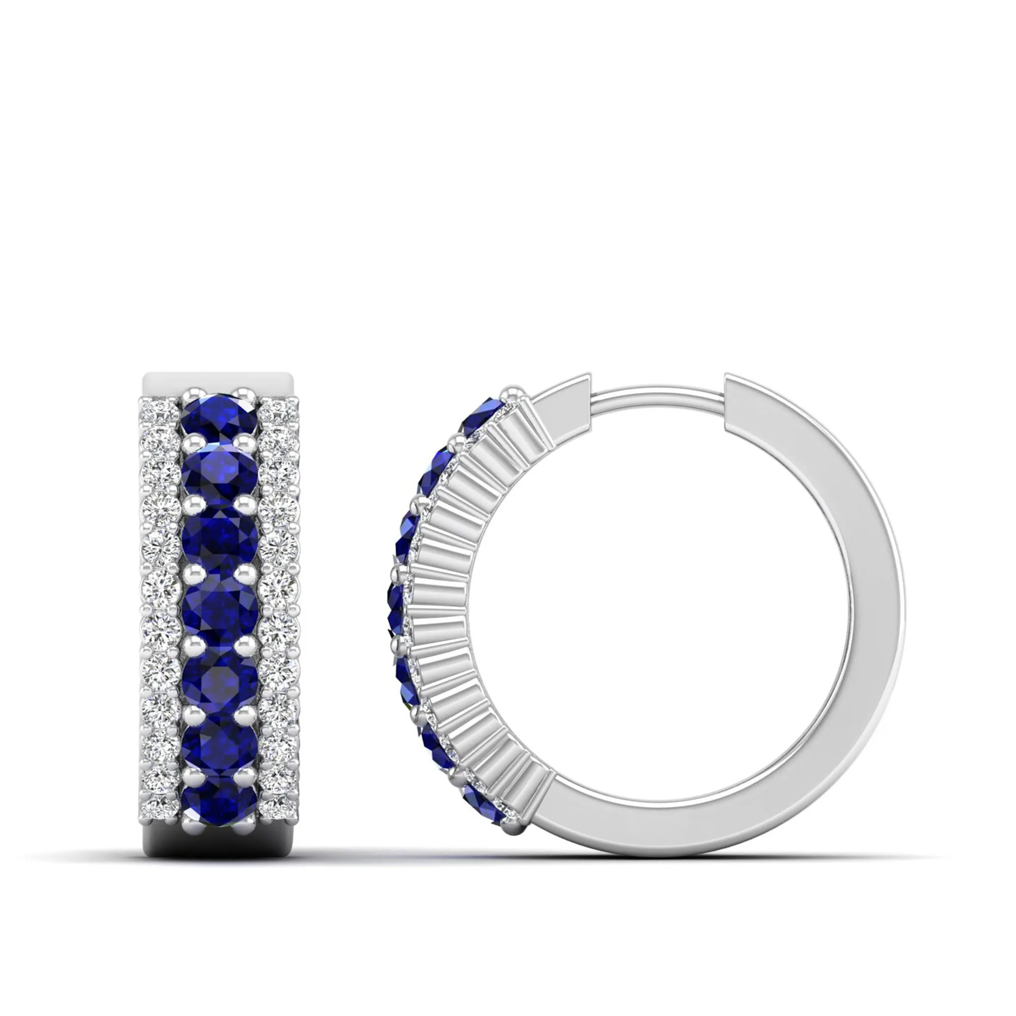 Tripple Row Sapphire and Diamond Hoops