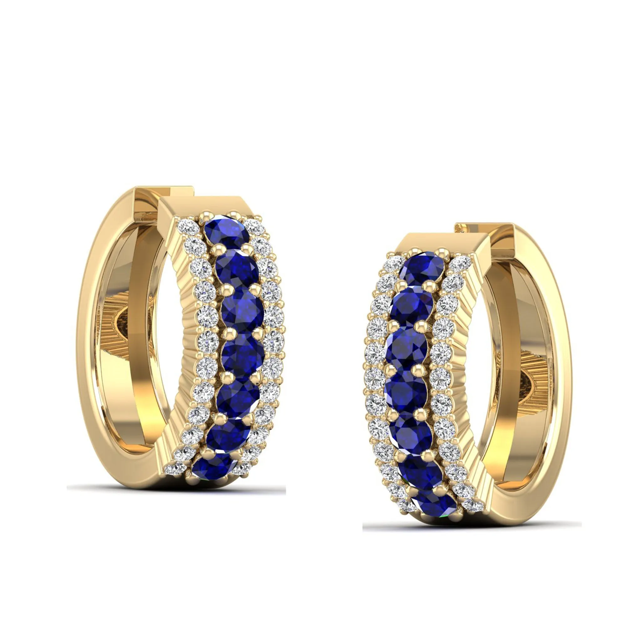 Tripple Row Sapphire and Diamond Hoops