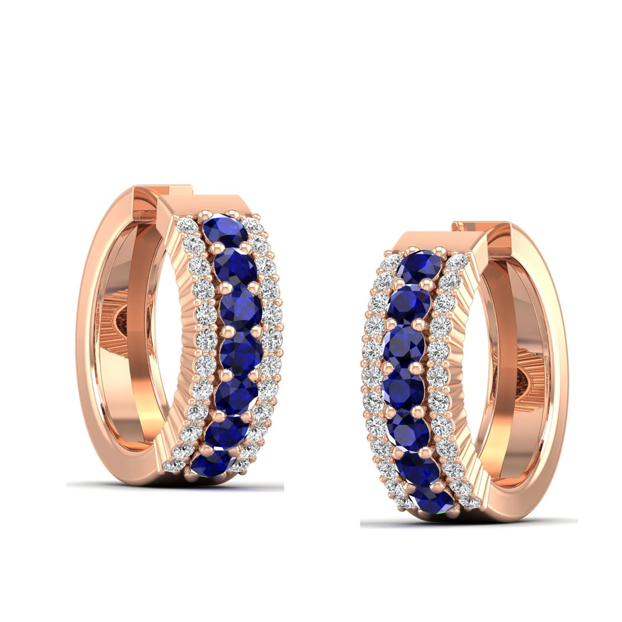 Tripple Row Sapphire and Diamond Hoops