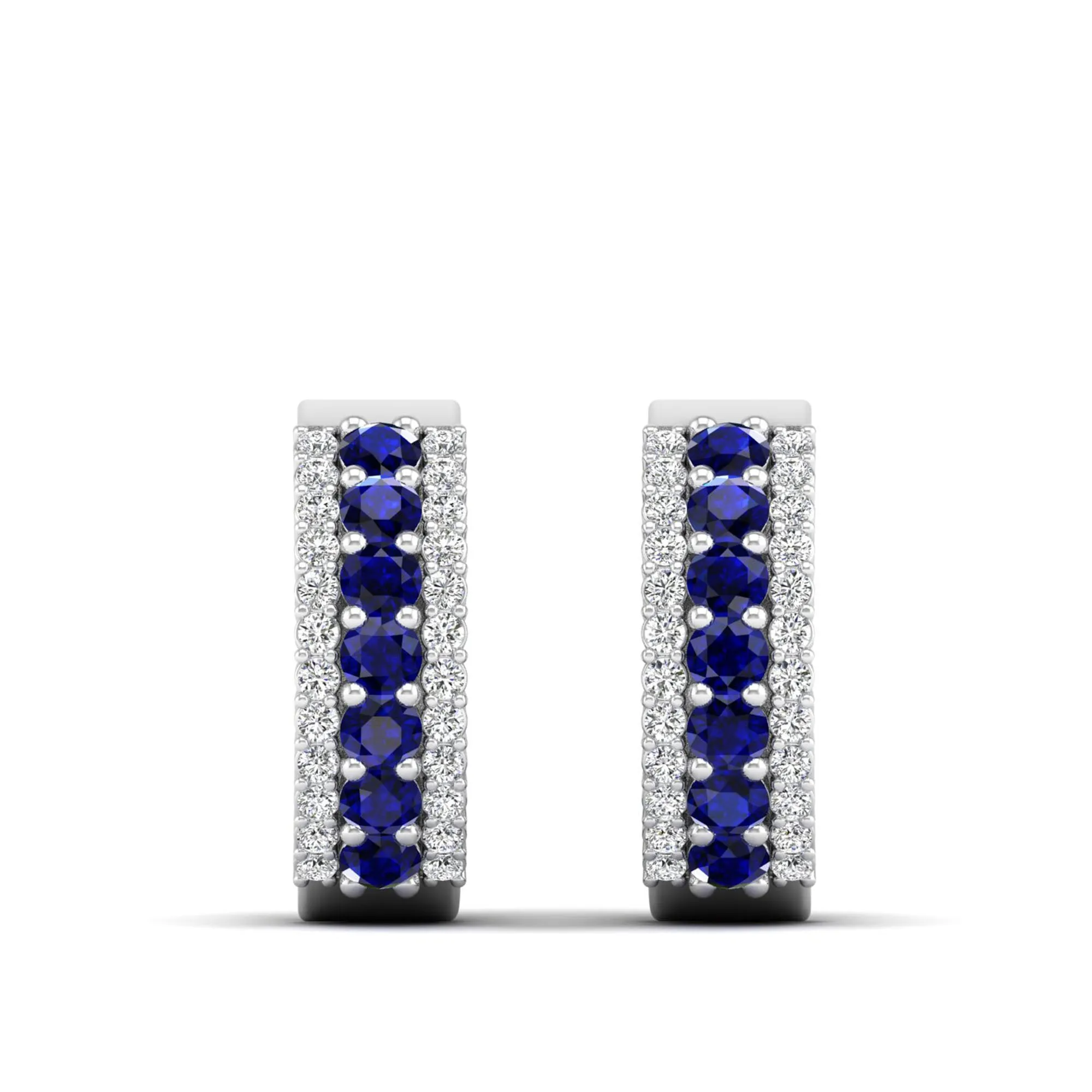 Tripple Row Sapphire and Diamond Hoops