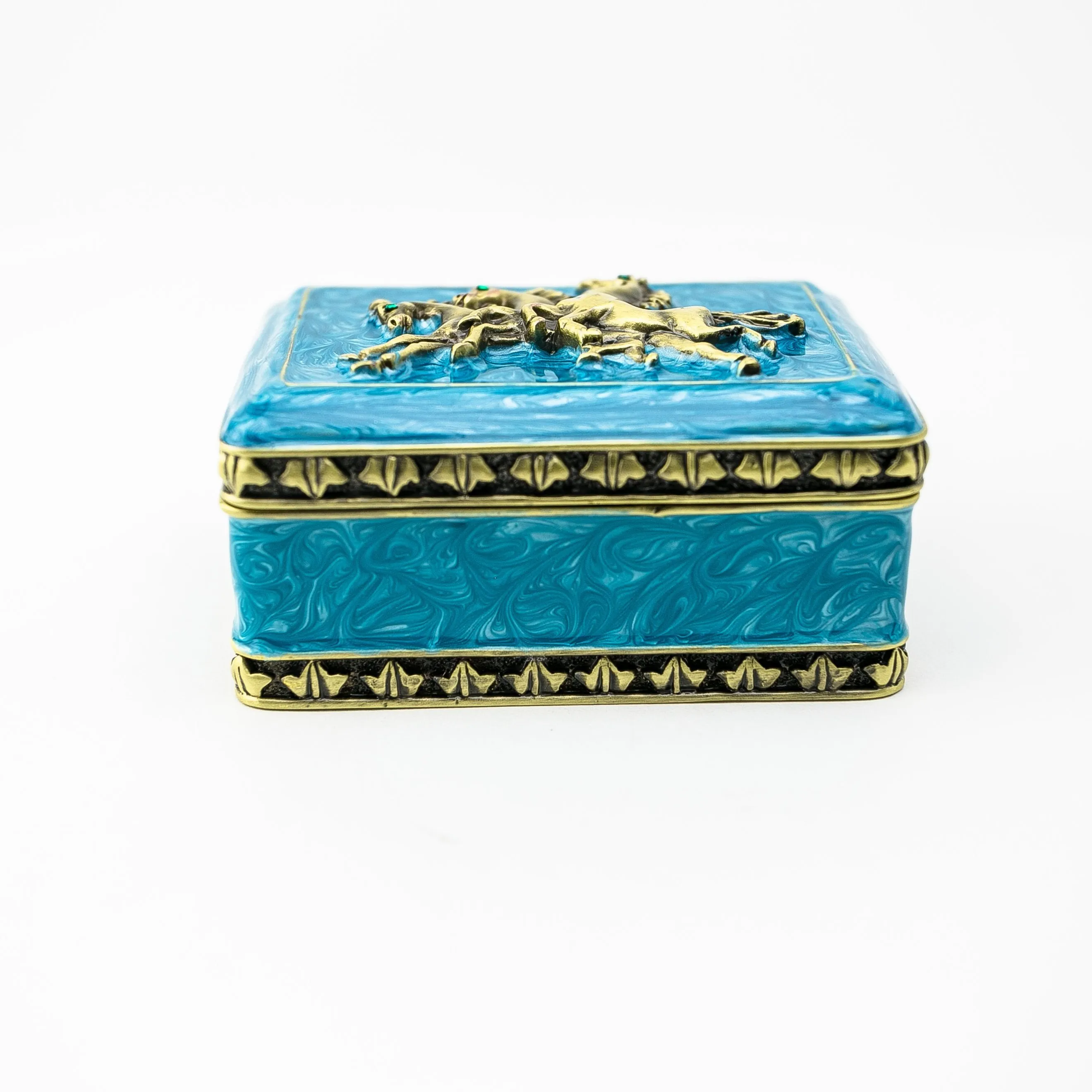 Turquoise Decorated Trinket Box with Horses